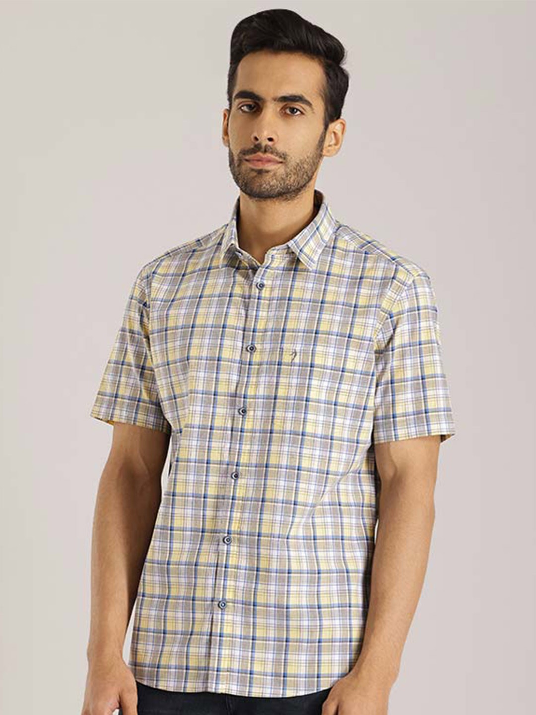 

Indian Terrain Chiseled Slim Fit Tartan Checks Opaque Checked Pure Cotton Casual Shirt, Yellow