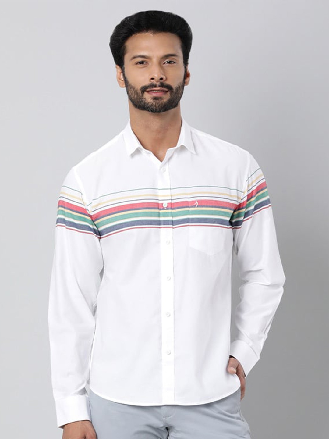 

Indian Terrain Chiseled Slim Fit Horizontal Stripes Pure Cotton Casual Shirt, White
