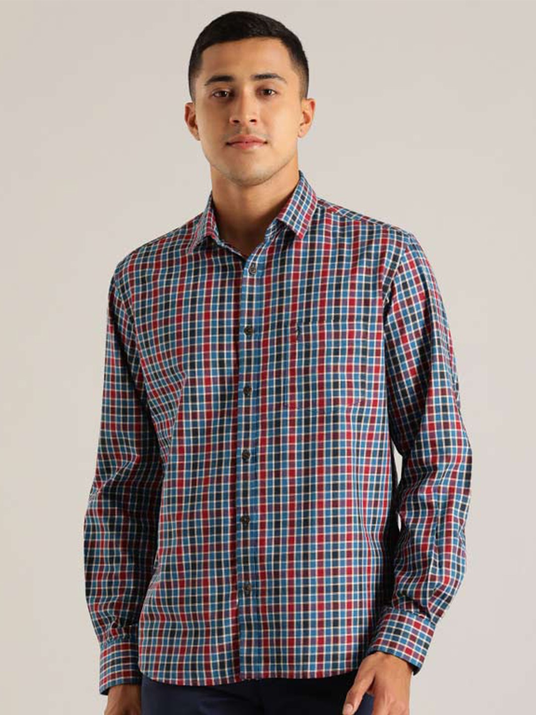 

Indian Terrain Chiseled Slim Fit Tartan Checked Casual Pure Cotton Shirt, Blue