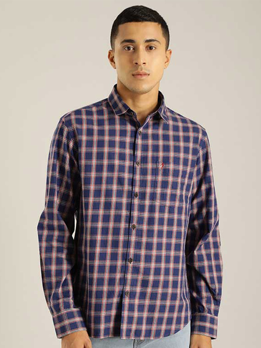 

Indian Terrain Chiseled Slim Fit Tartan Checks Opaque Checked Pure Cotton Casual Shirt, Blue