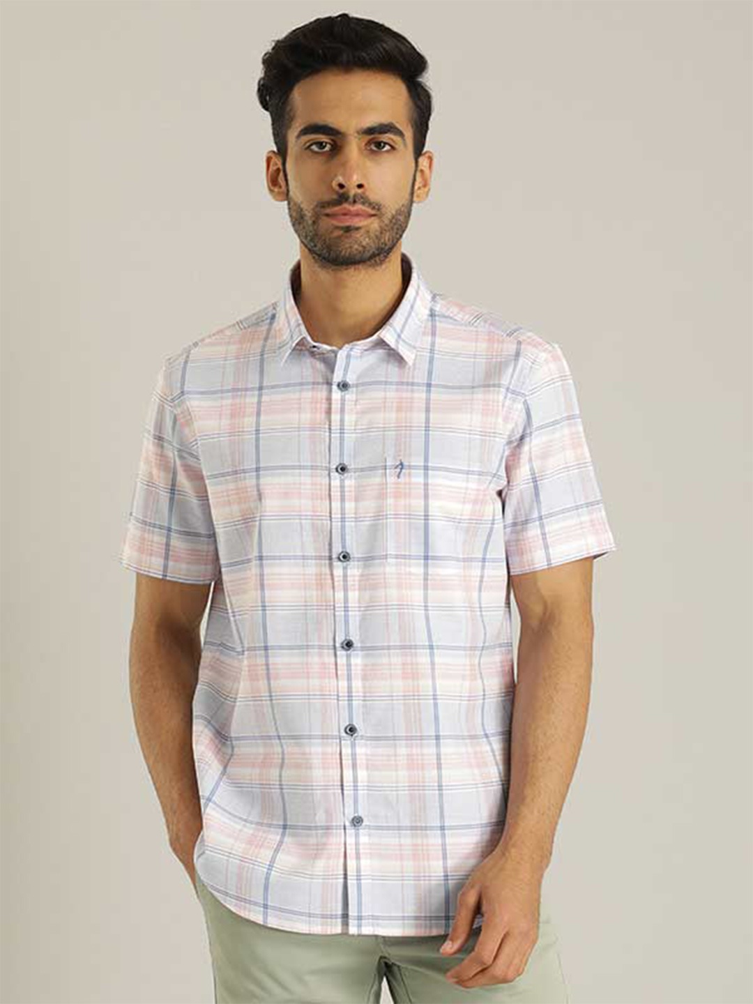 

Indian Terrain Chiseled Slim Fit Tartan Checked Casual Pure Cotton Shirt, Blue