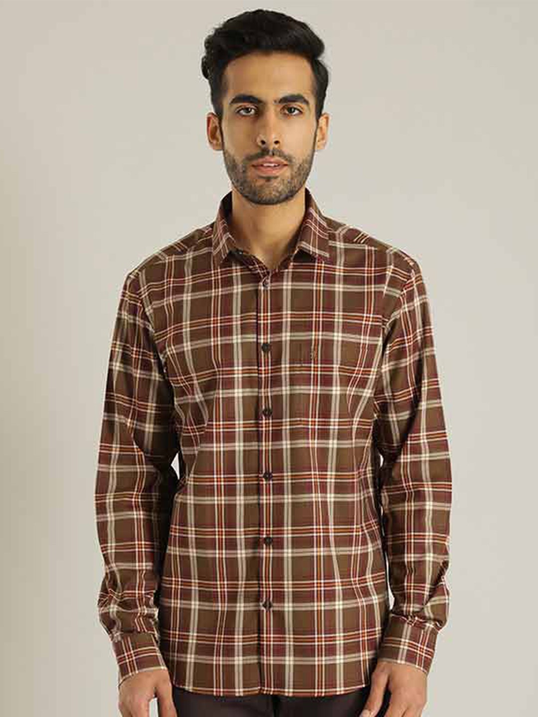

Indian Terrain Chiseled Slim Fit Opaque Checked Pure Cotton Casual Shirt, Red
