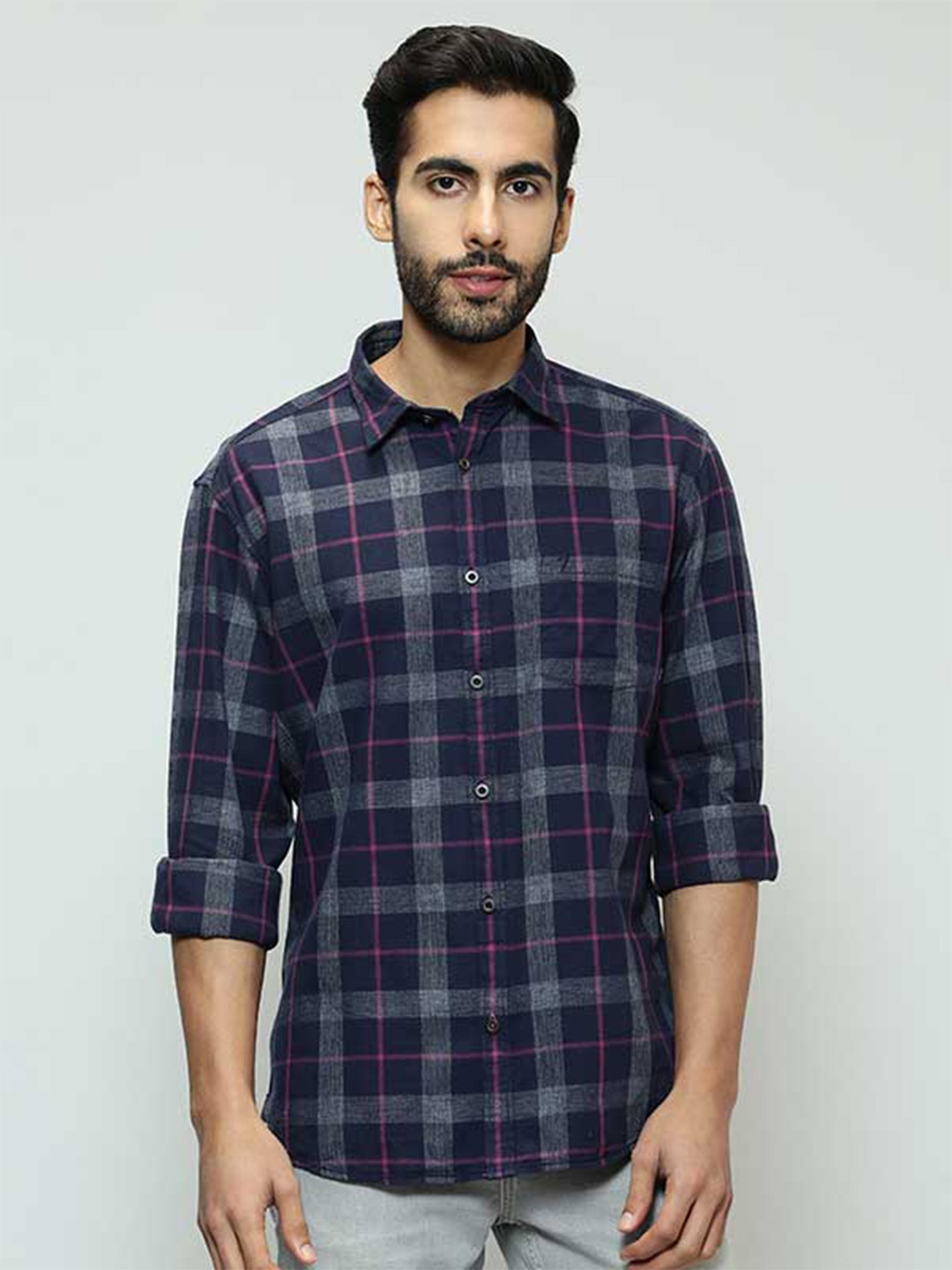 

Indian Terrain Chiseled Slim Fit Opaque Checked Casual Shirt, Red