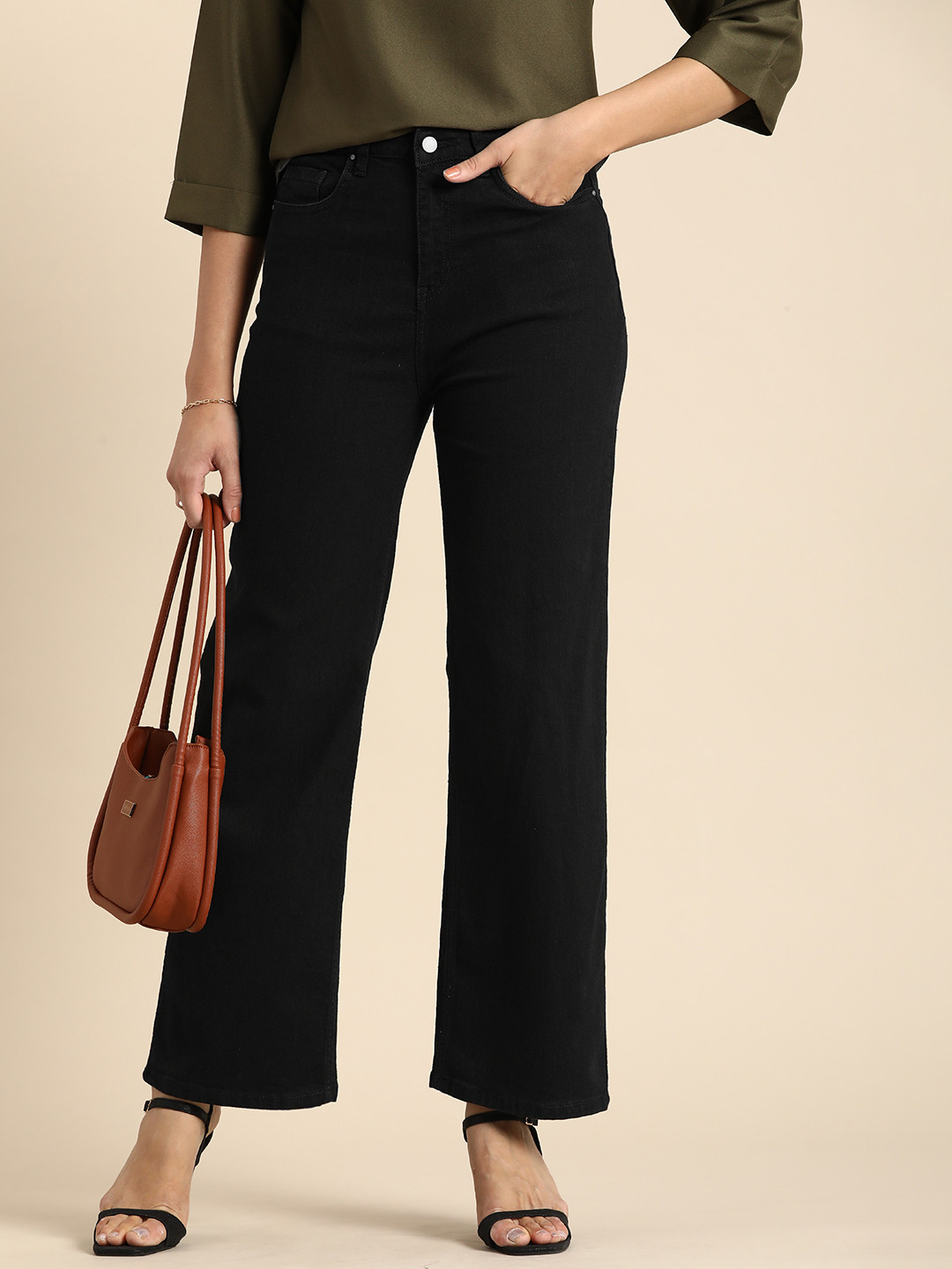 

all about you Women Straight Fit Cotton High-Rise Jeans, Black