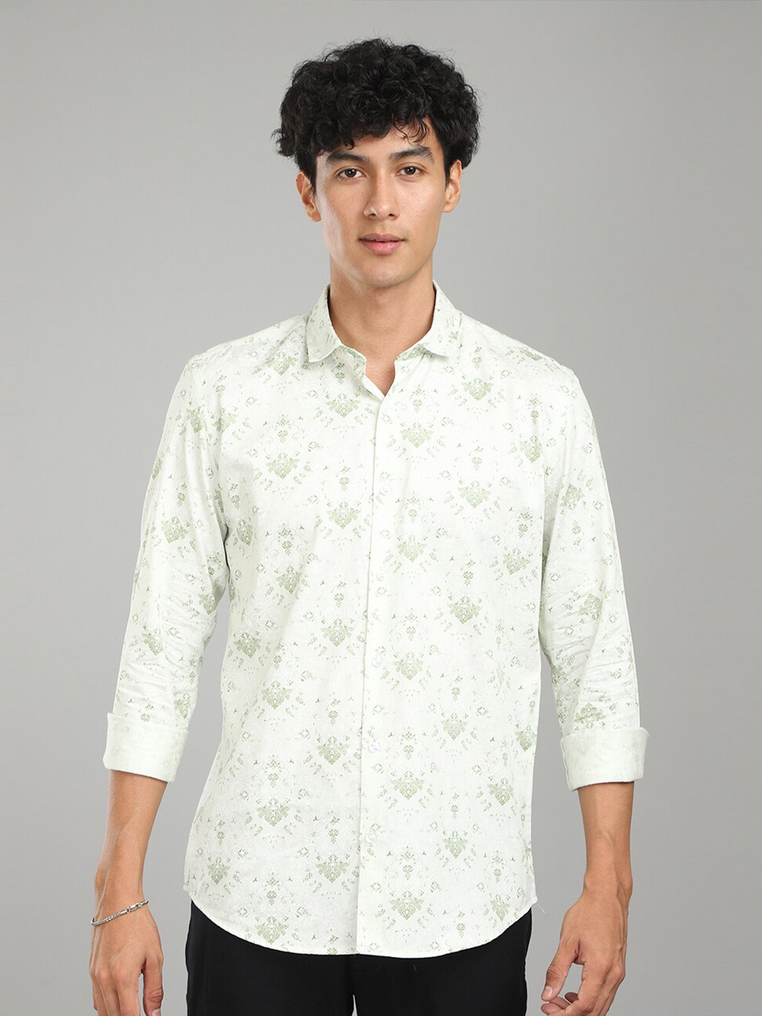 

FOGA New Floral Printed Satin Shirt, Green