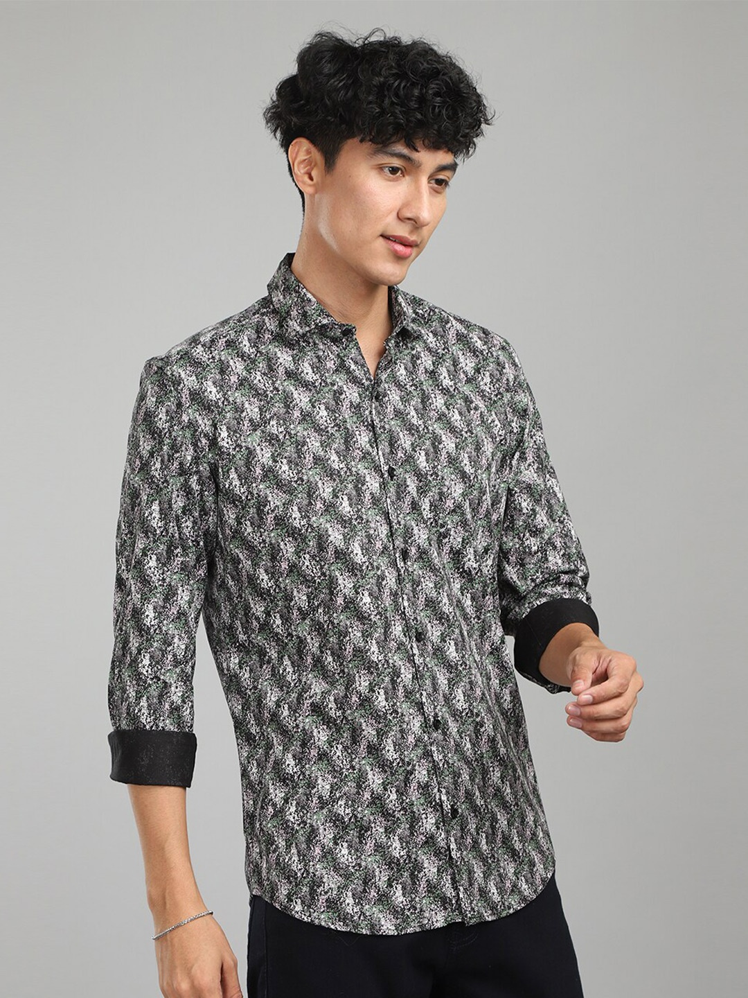 

FOGA New Abstract Printed Satin Shirt, Black