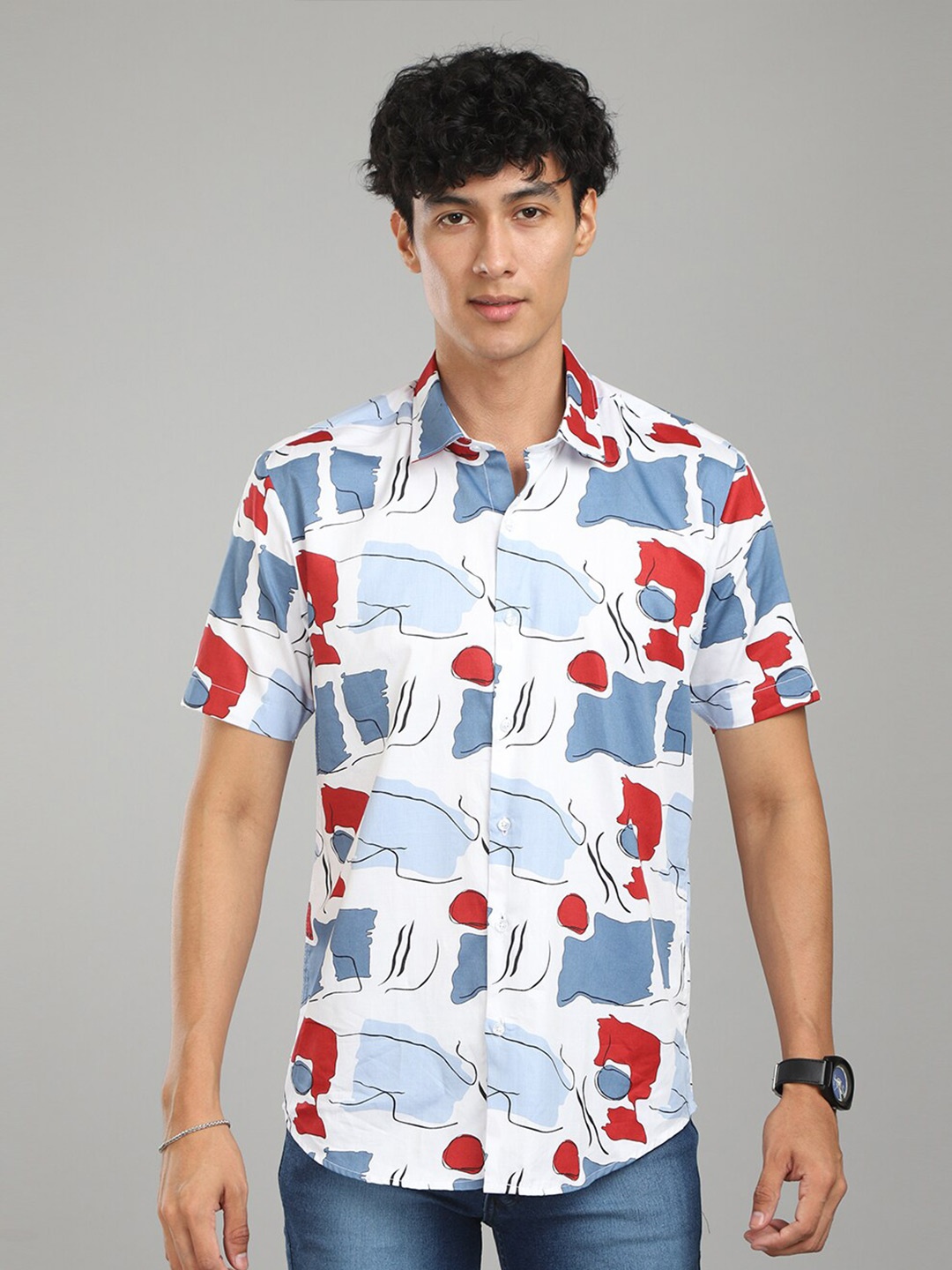 

FOGA New Fit Abstract Printed Pure Cotton Casual Shirt, White