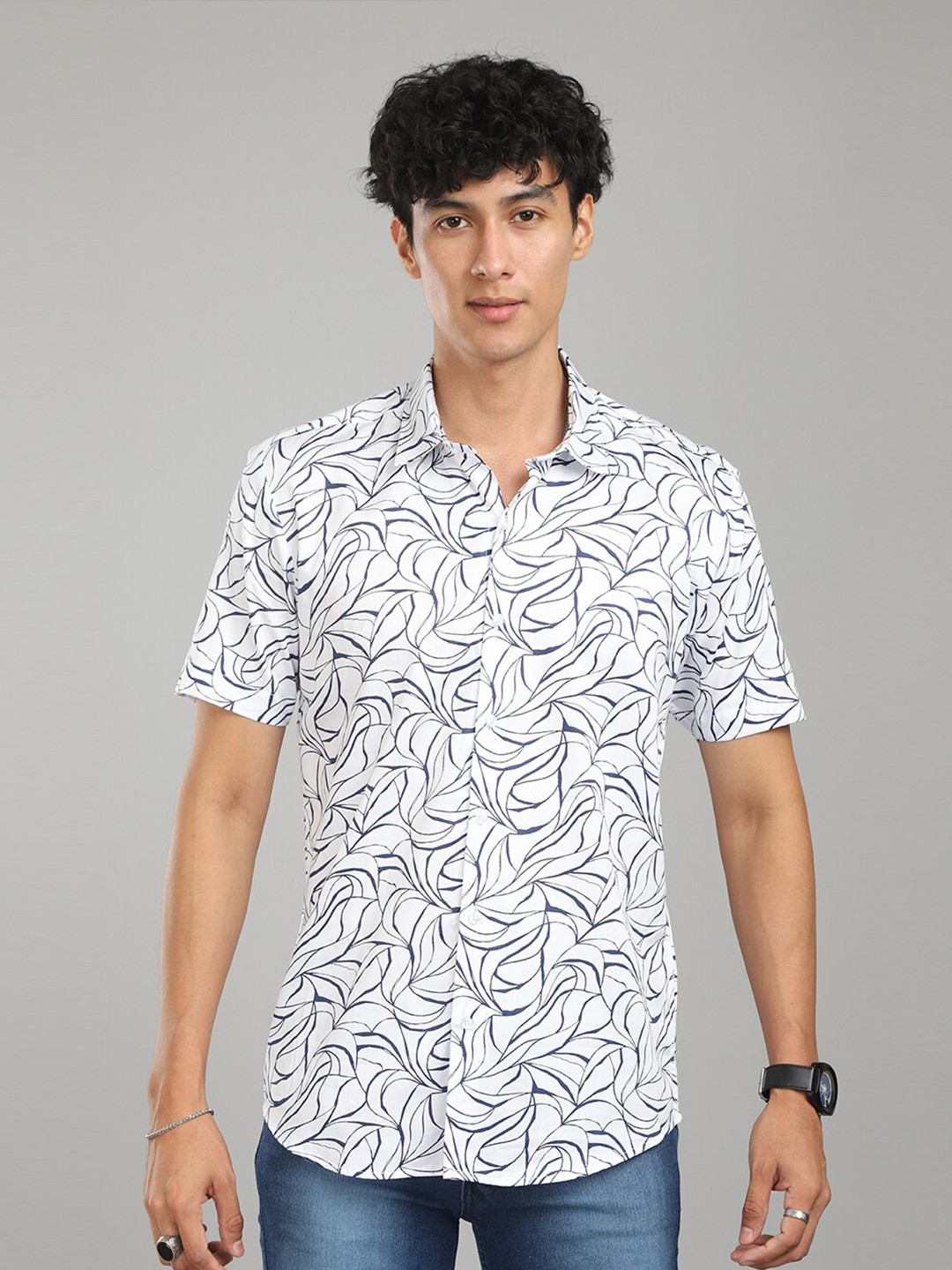 

FOGA New Fit Abstract Printed Pure Cotton Casual Shirt, White