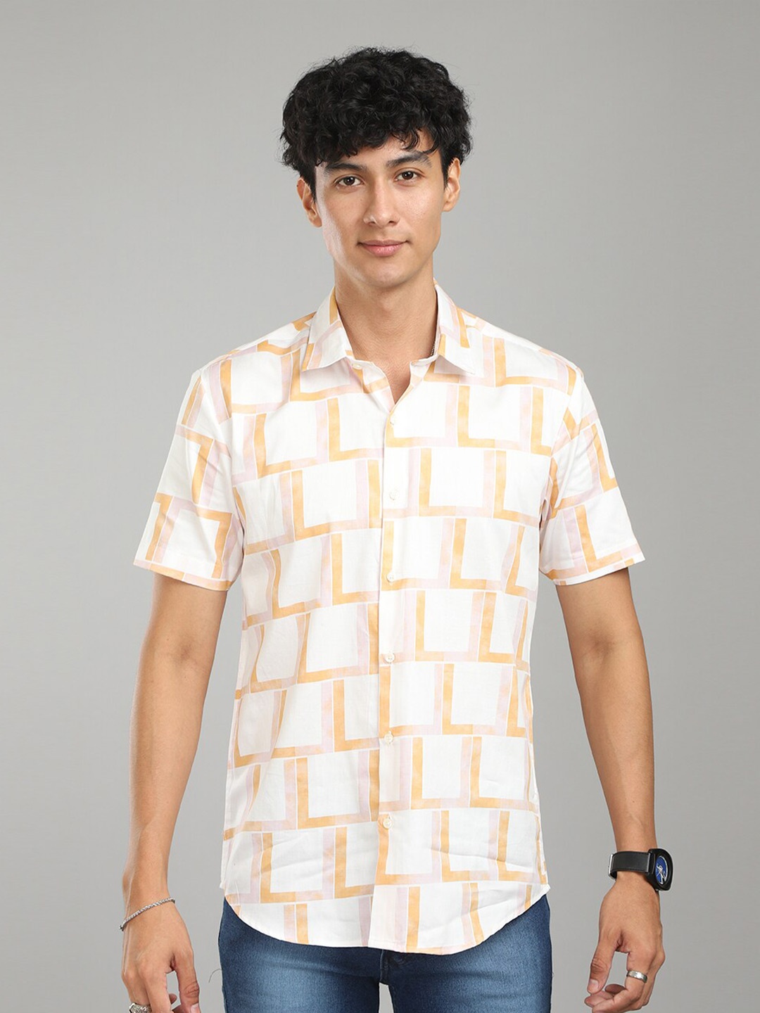 

FOGA New Windowpane Checked Satin Shirt, Orange