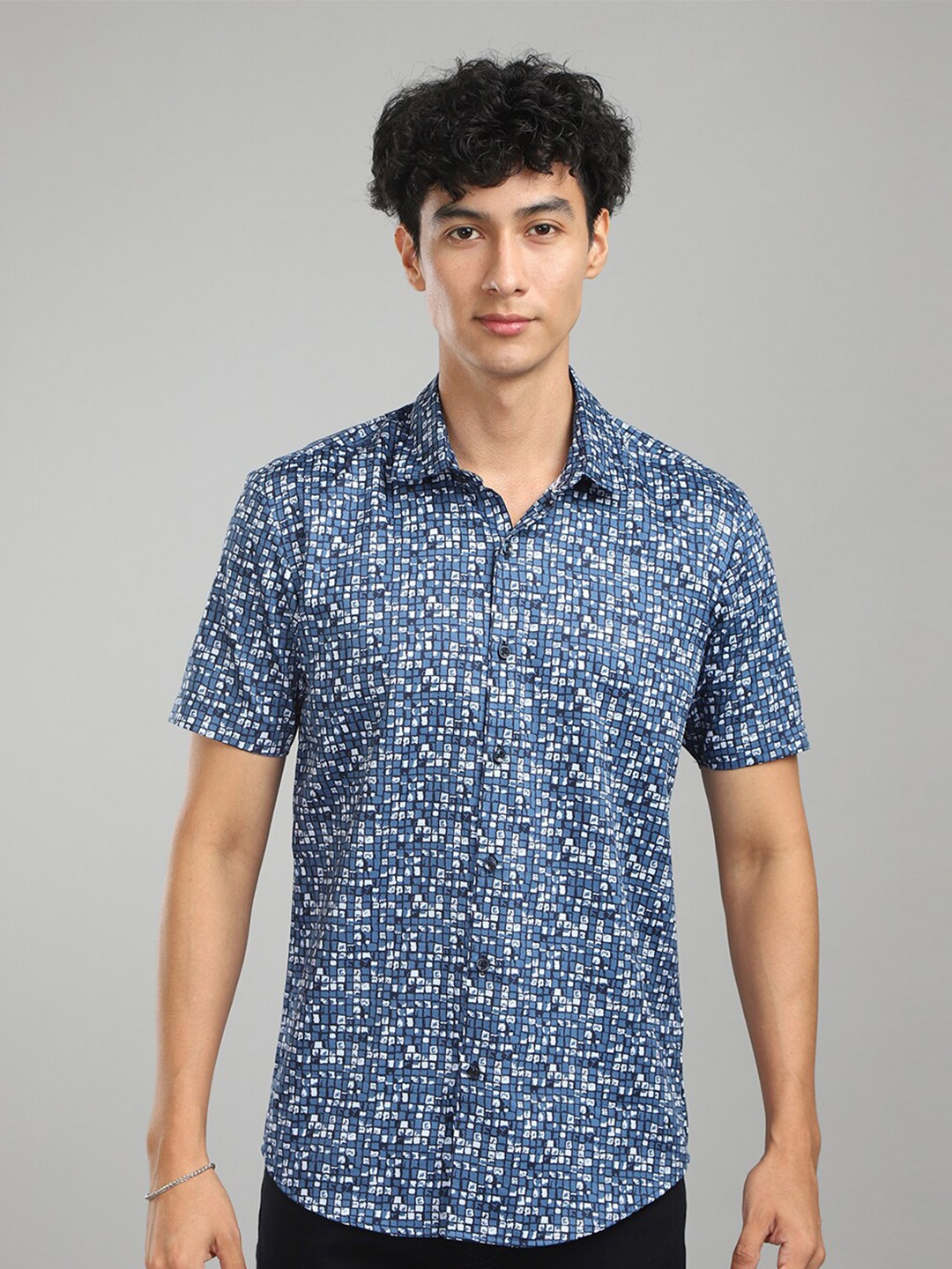 

FOGA New Fit Abstract Printed Pure Cotton Casual Shirt, Blue