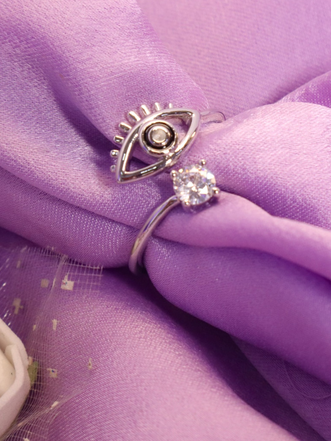 

SALTY Evil Eye Adjustable Finger Ring, Silver