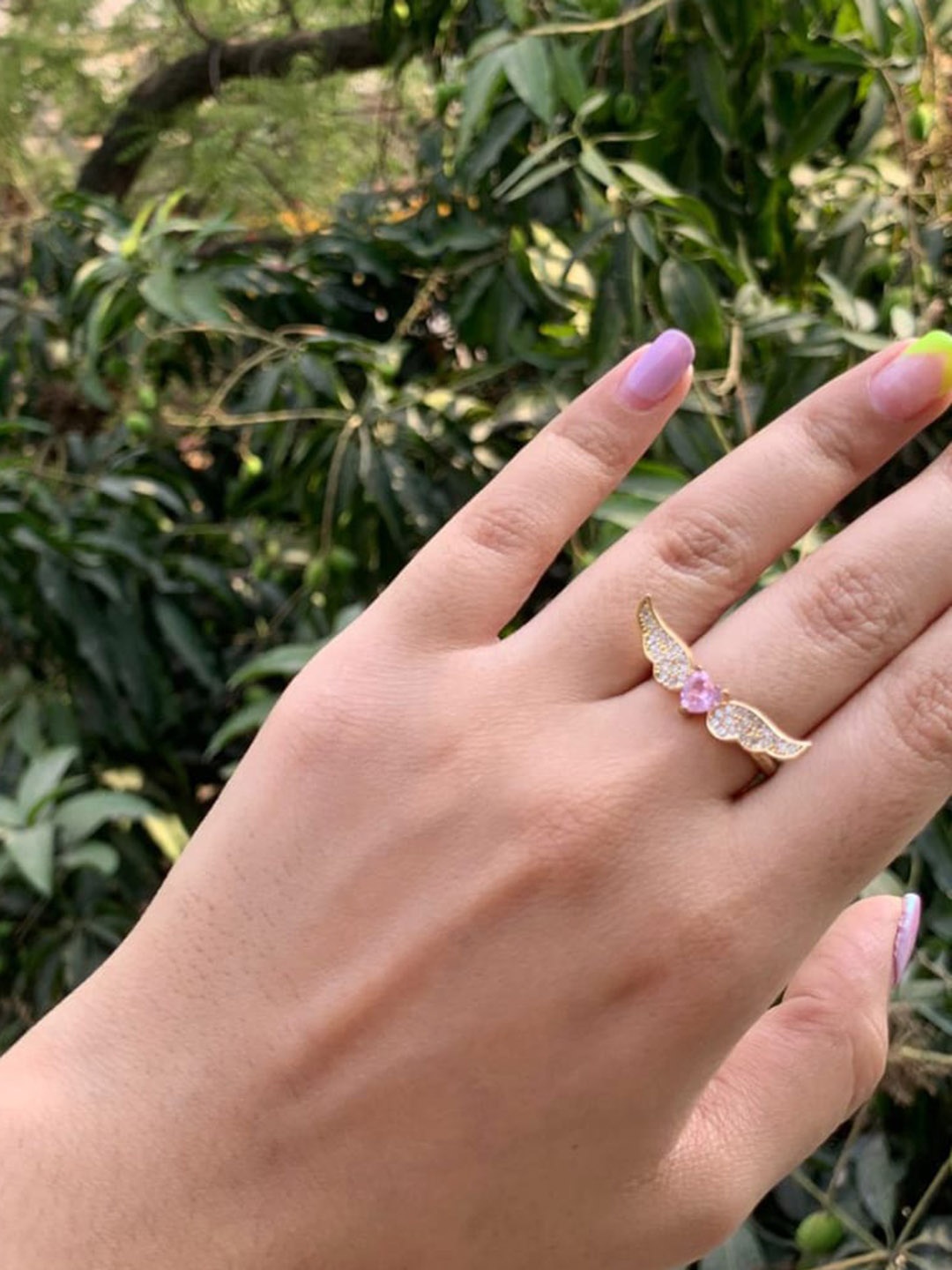 

SALTY Anti-Tarnish Stone-Studded Cupid Queen Wing Finger Ring, Gold