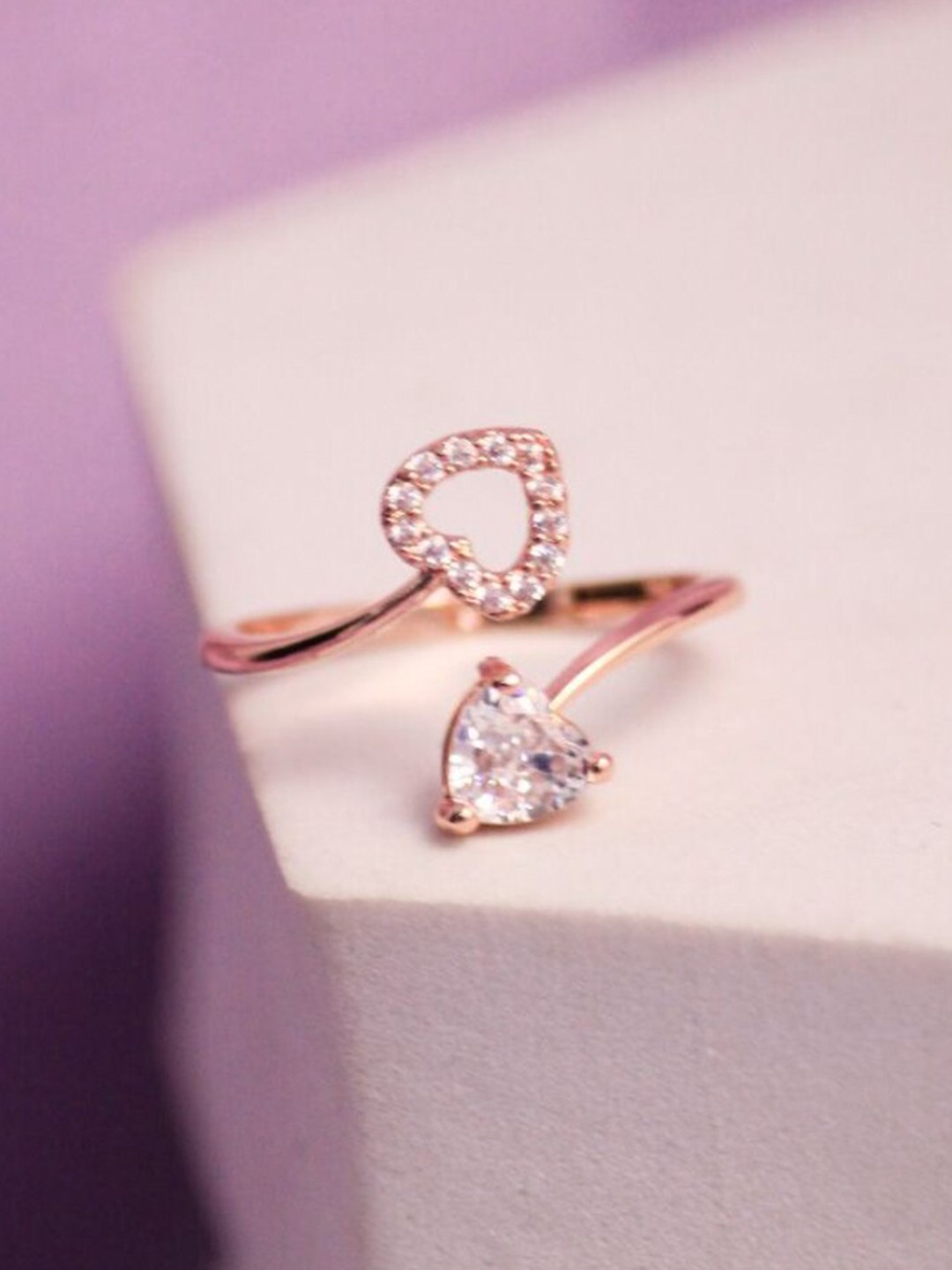 

SALTY Rose Gold-Plated Anti-Tarnish Stone Studded Finger Ring