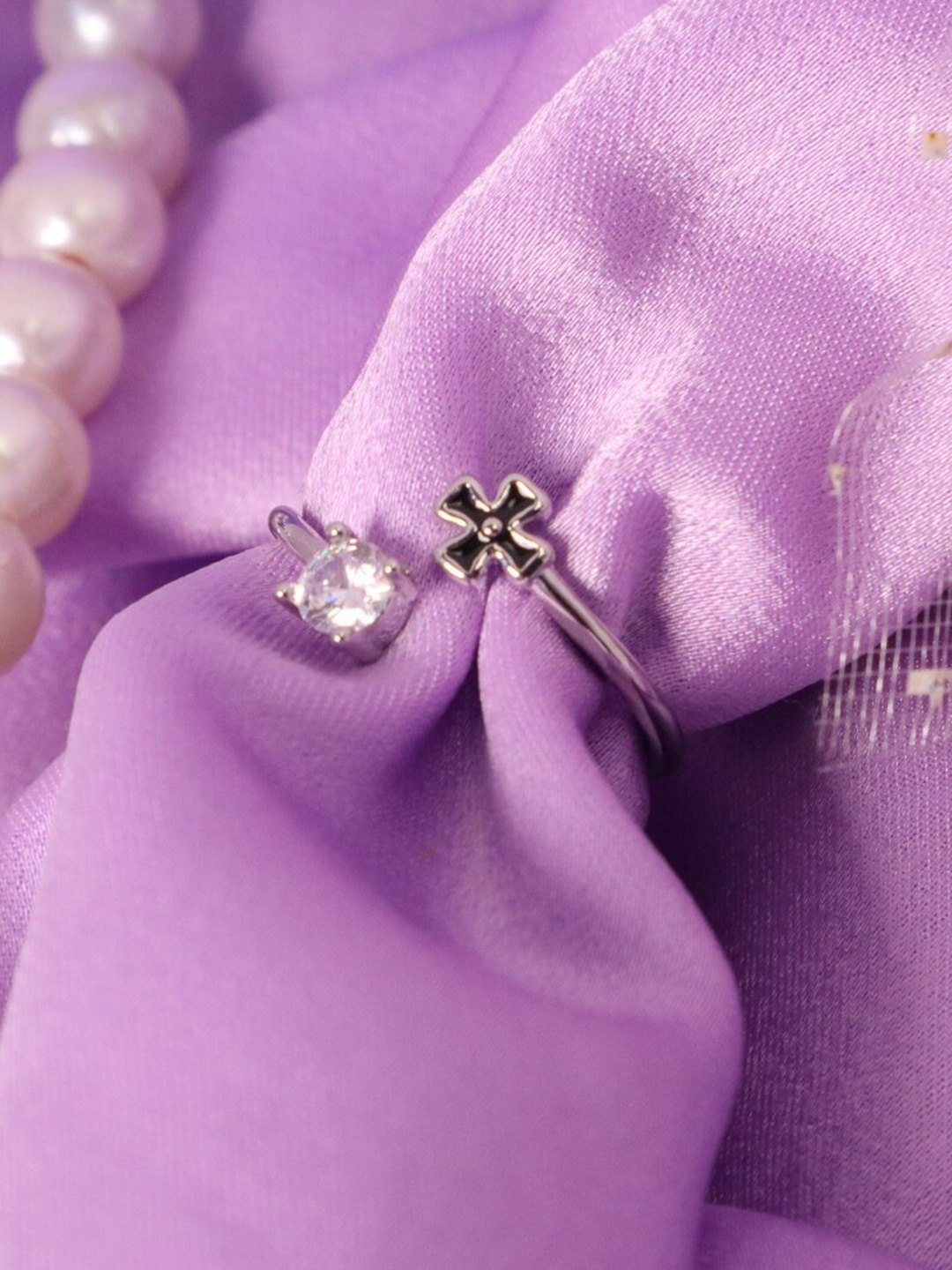 

SALTY Silver-Plated Stone Studded Finger Ring
