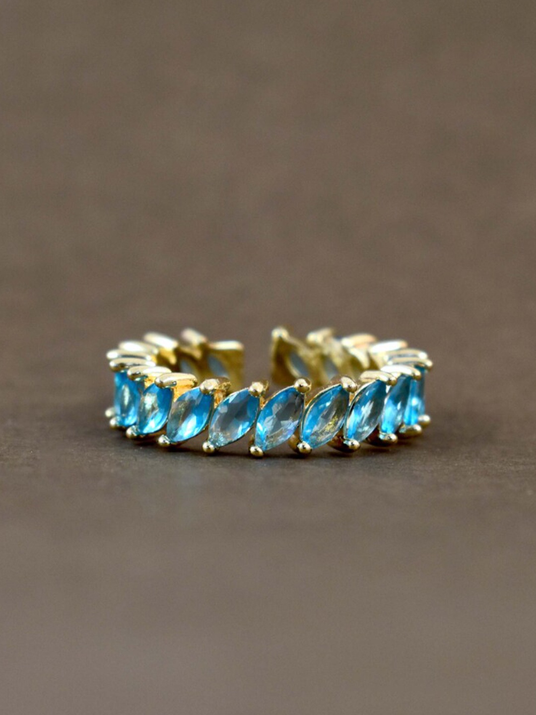 

SALTY Anti-Tarnish Cyan Tennis Stone Studded Finger Ring, Gold