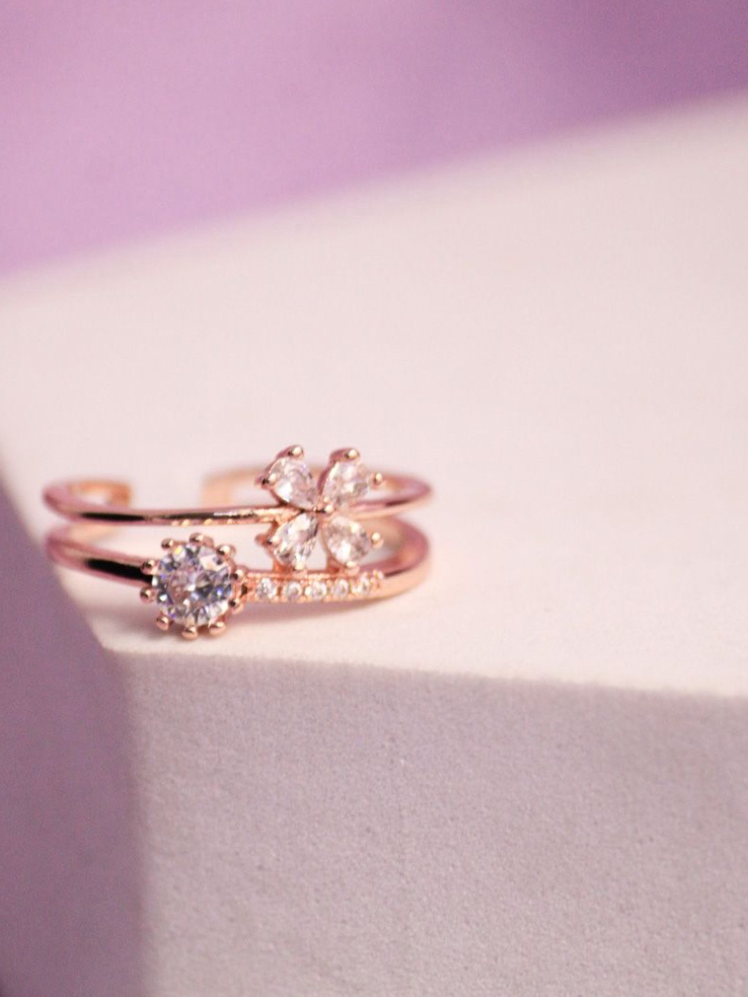 

SALTY Stone-Studded Adjustable Finger Ring, Rose gold