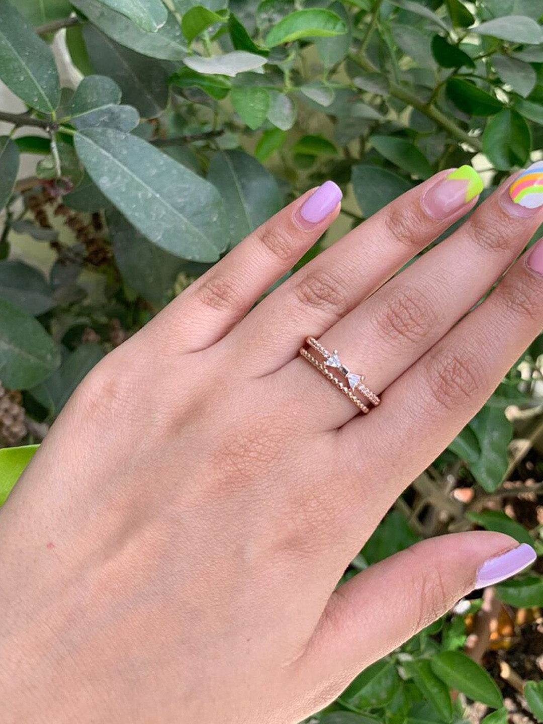 

SALTY Anti-Tarnish Stackable Stone-Studded Finger Ring, Rose gold