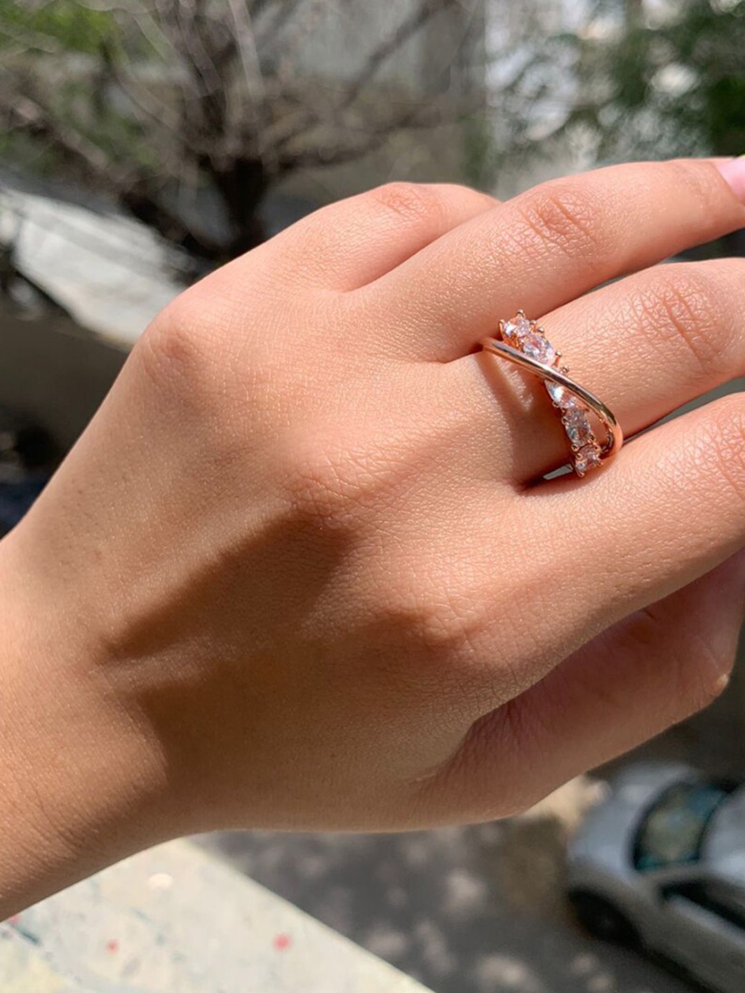 

SALTY Anti-Tarnish Stone Studded Finger Ring, Rose gold