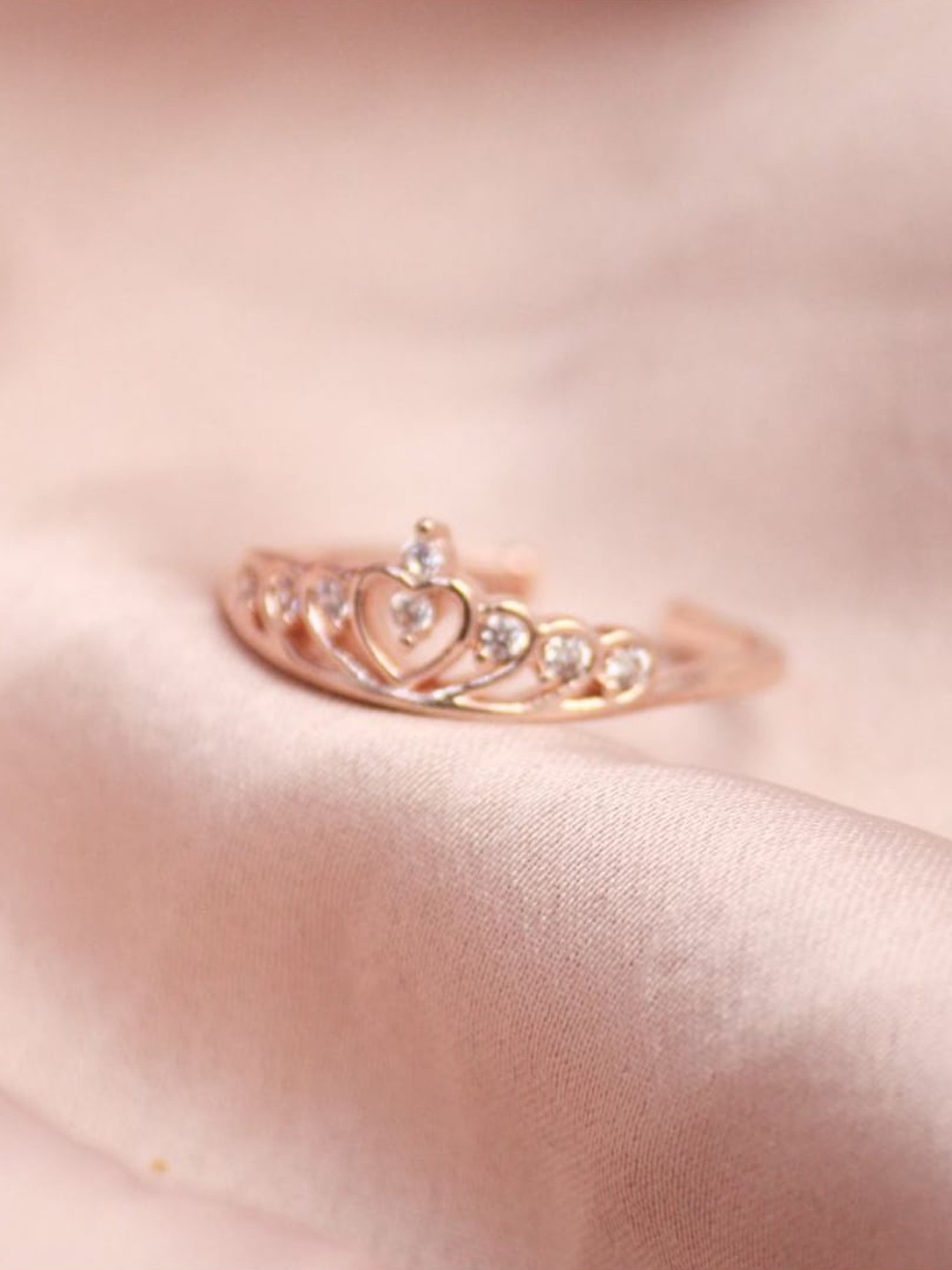 

SALTY Stone-Studded Anti -Tarnish You are a Queen Adjustable Finger Ring, Rose gold