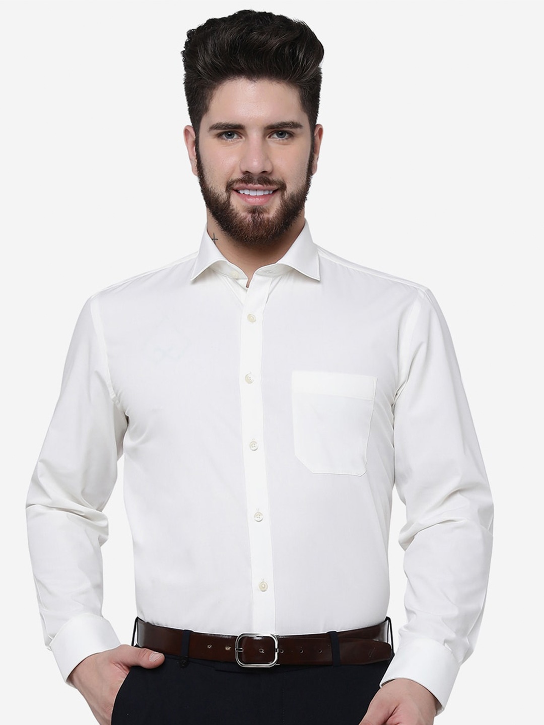 

Greenfibre Spread Collar Cotton Formal Shirt, White
