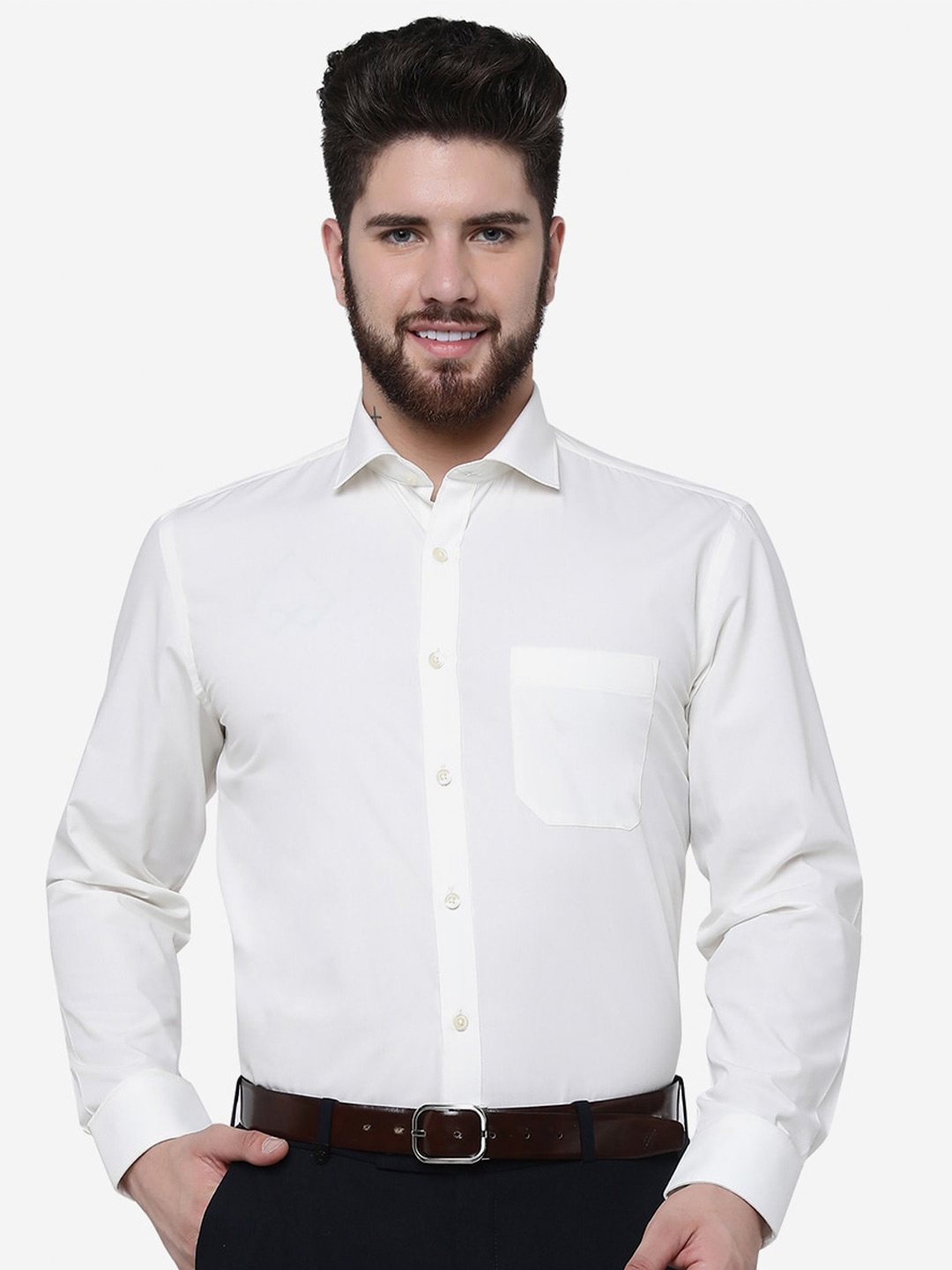 

Greenfibre Spread Collar Opaque Formal Shirt, Cream