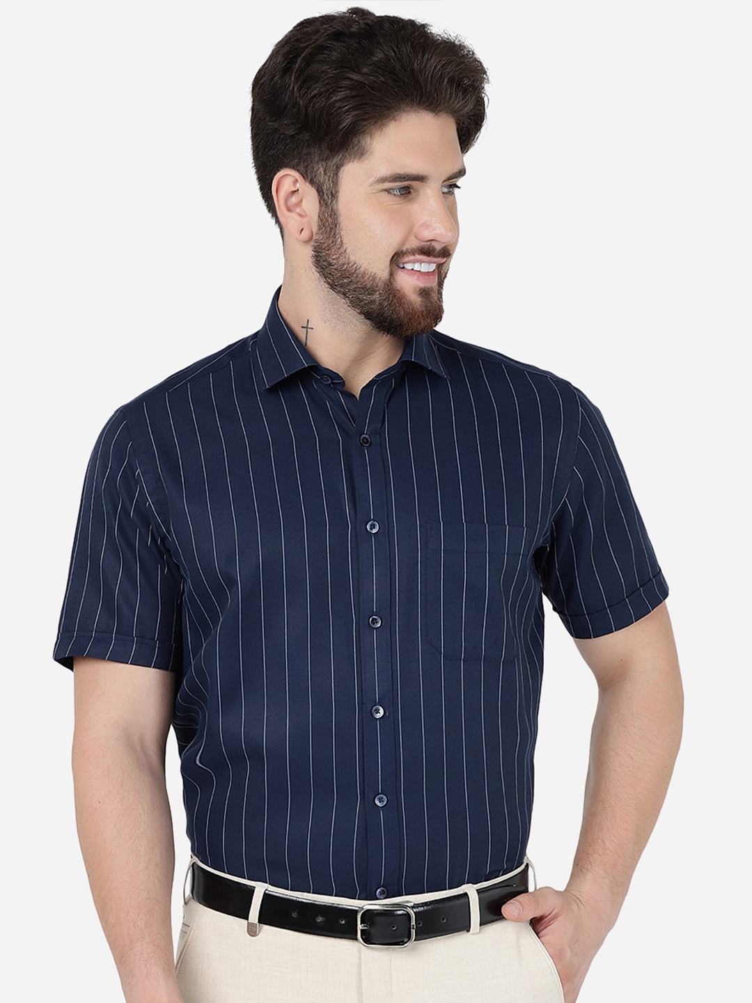 

Greenfibre Vertical Striped Opaque Formal Shirt, Blue