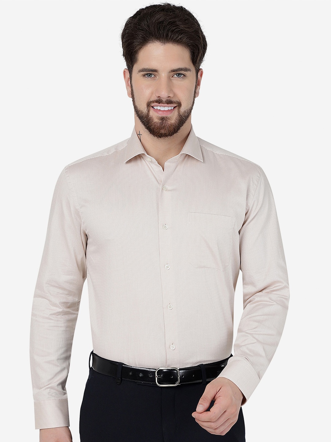 

Greenfibre Spread Collar Slim Fit Formal Shirt, Cream