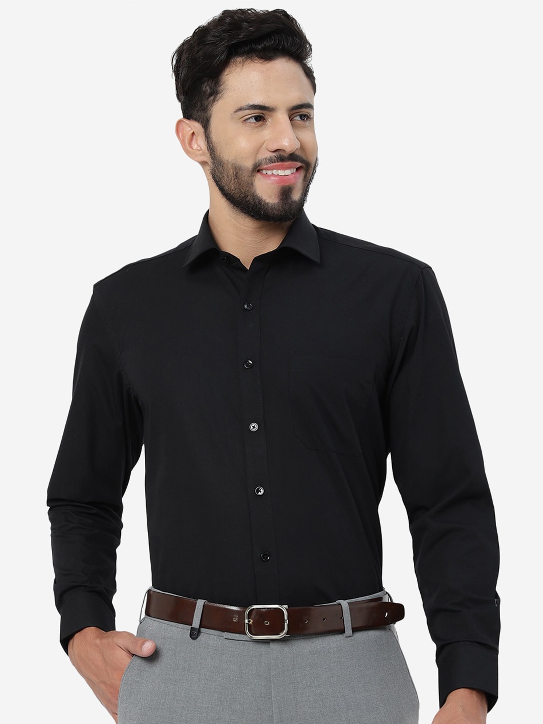 

Greenfibre Spread Collar Opaque Formal Shirt, Black