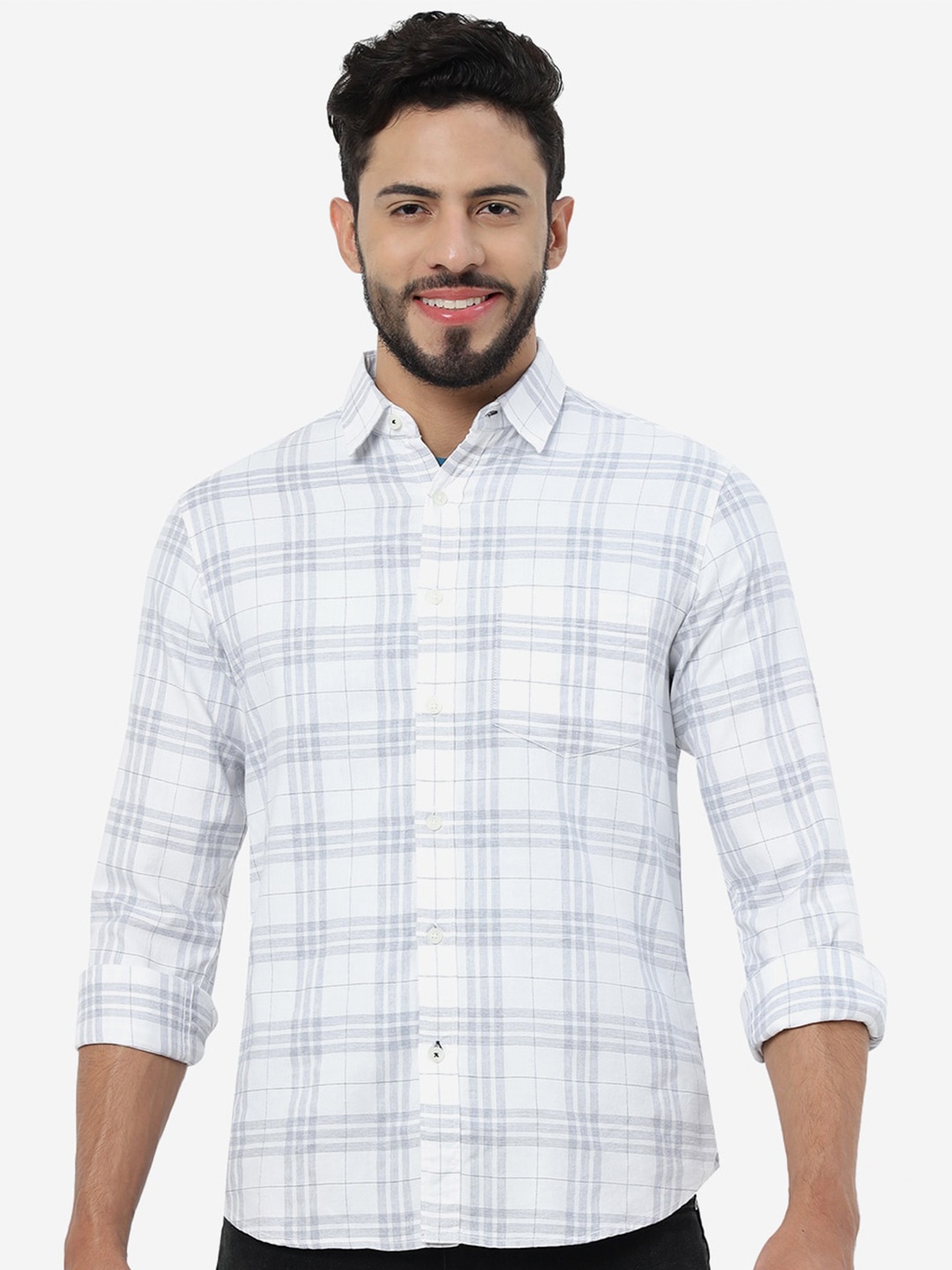 

Greenfibre Slim Fit Tartan Checks Pure Cotton Casual Shirt, White