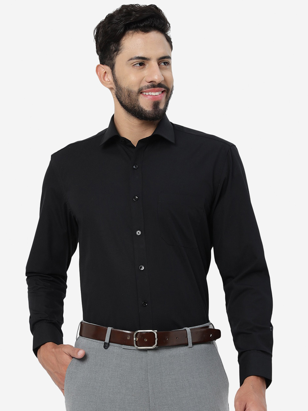 

Greenfibre Spread Collar Opaque Formal Shirt, Black