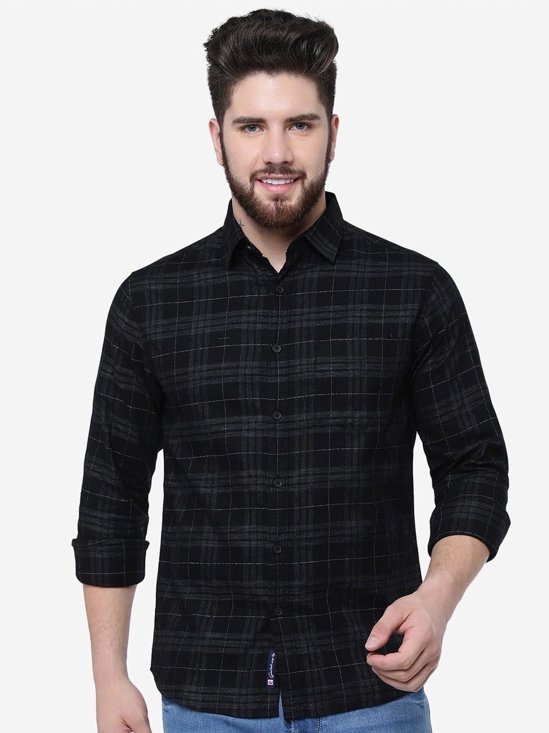 

Greenfibre Checked Slim Fit Tartan Checks Opaque Pure Cotton Casual Shirt, Navy blue