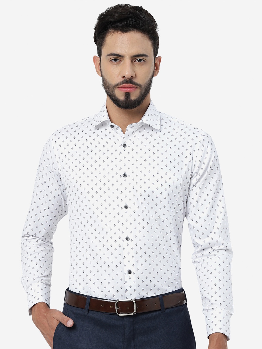 

Greenfibre Printed Slim Fit Opaque Formal Shirt, White