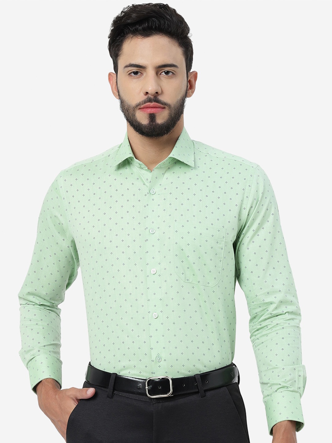 

Greenfibre Printed Slim Fit Opaque Formal Shirt, Lime green