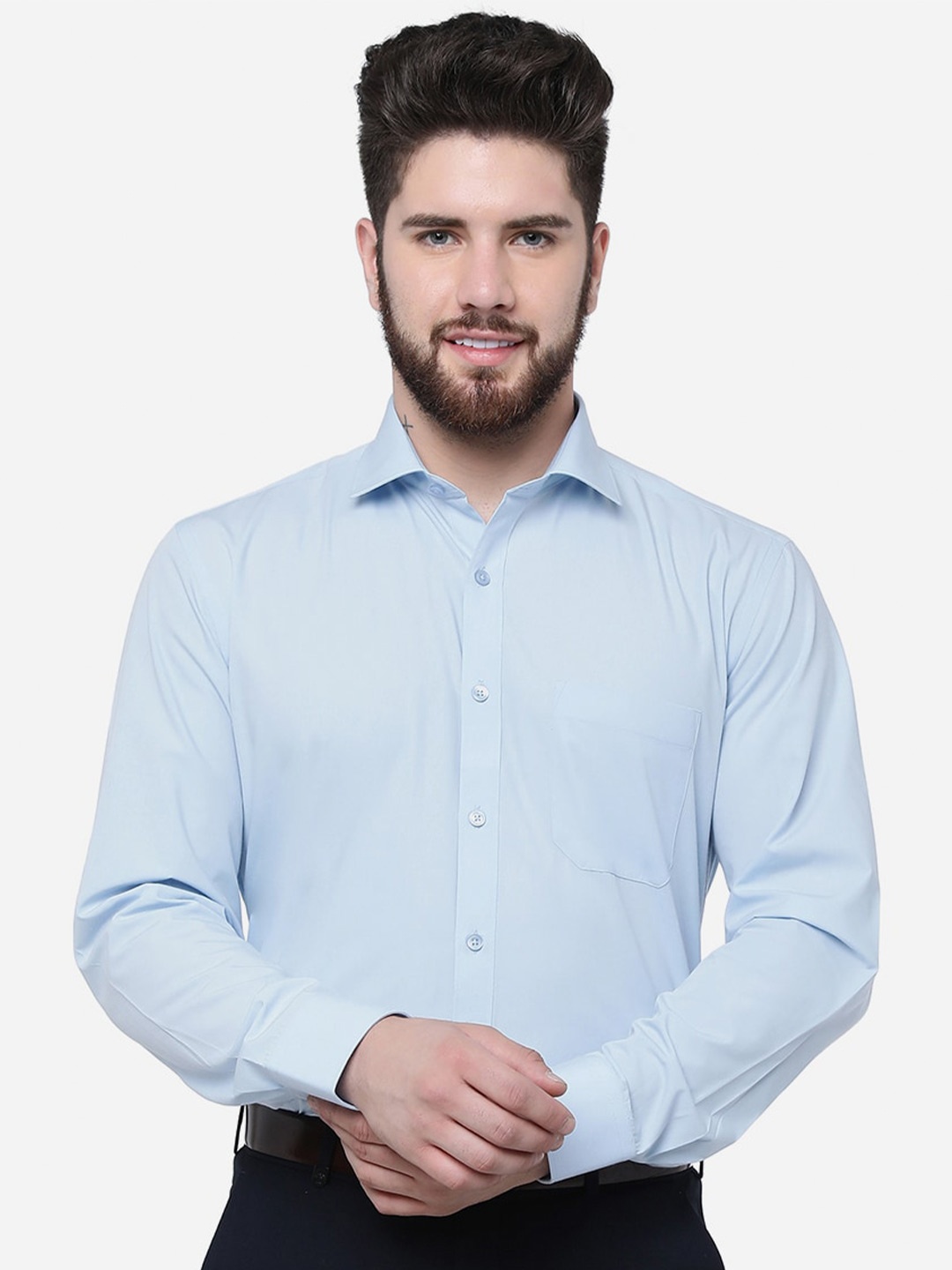 

Greenfibre Spread Collar Cotton Formal Shirt, Blue
