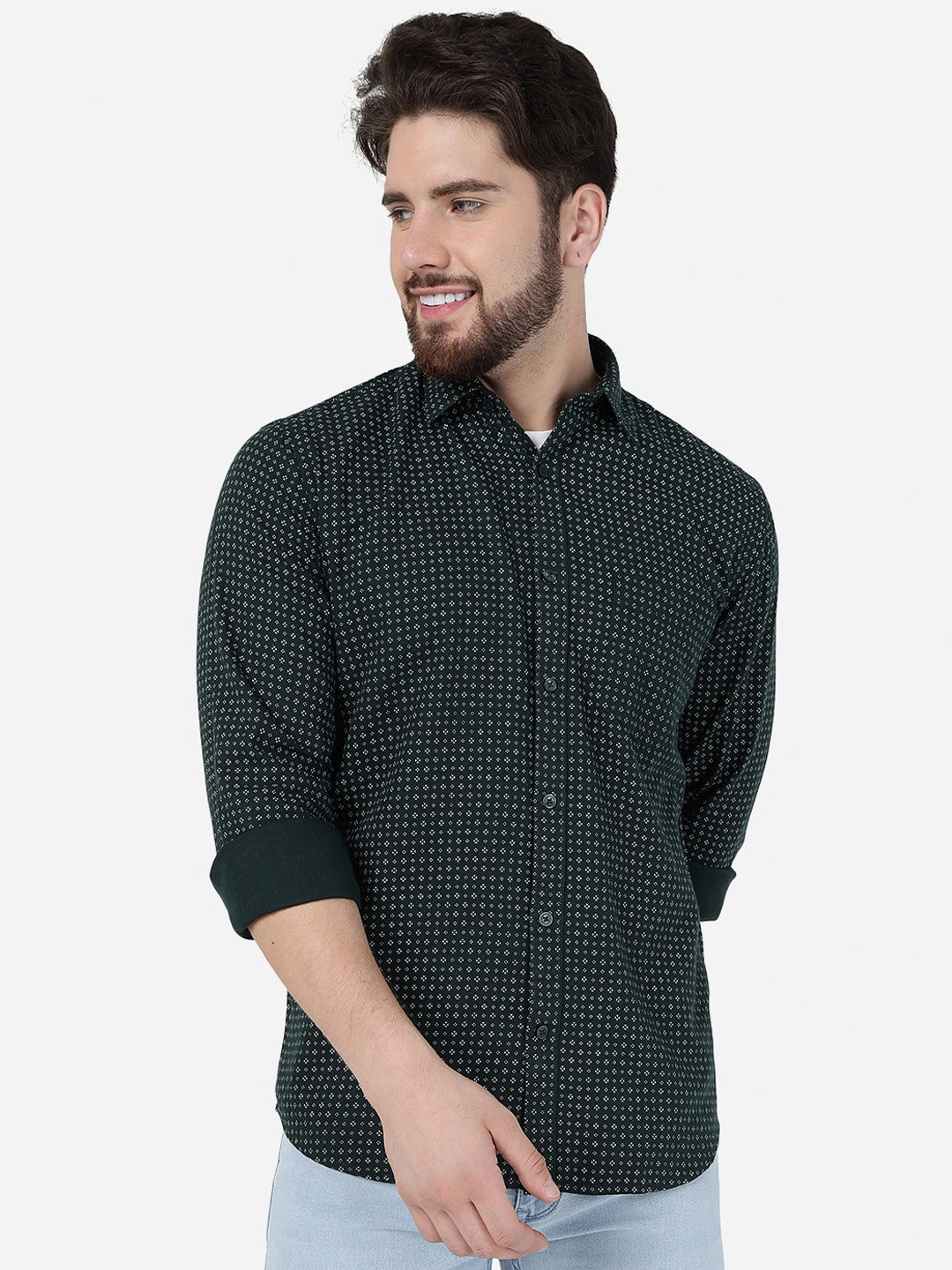 

Greenfibre Micro Ditsy Printed Pure Cotton Casual Shirt, Green