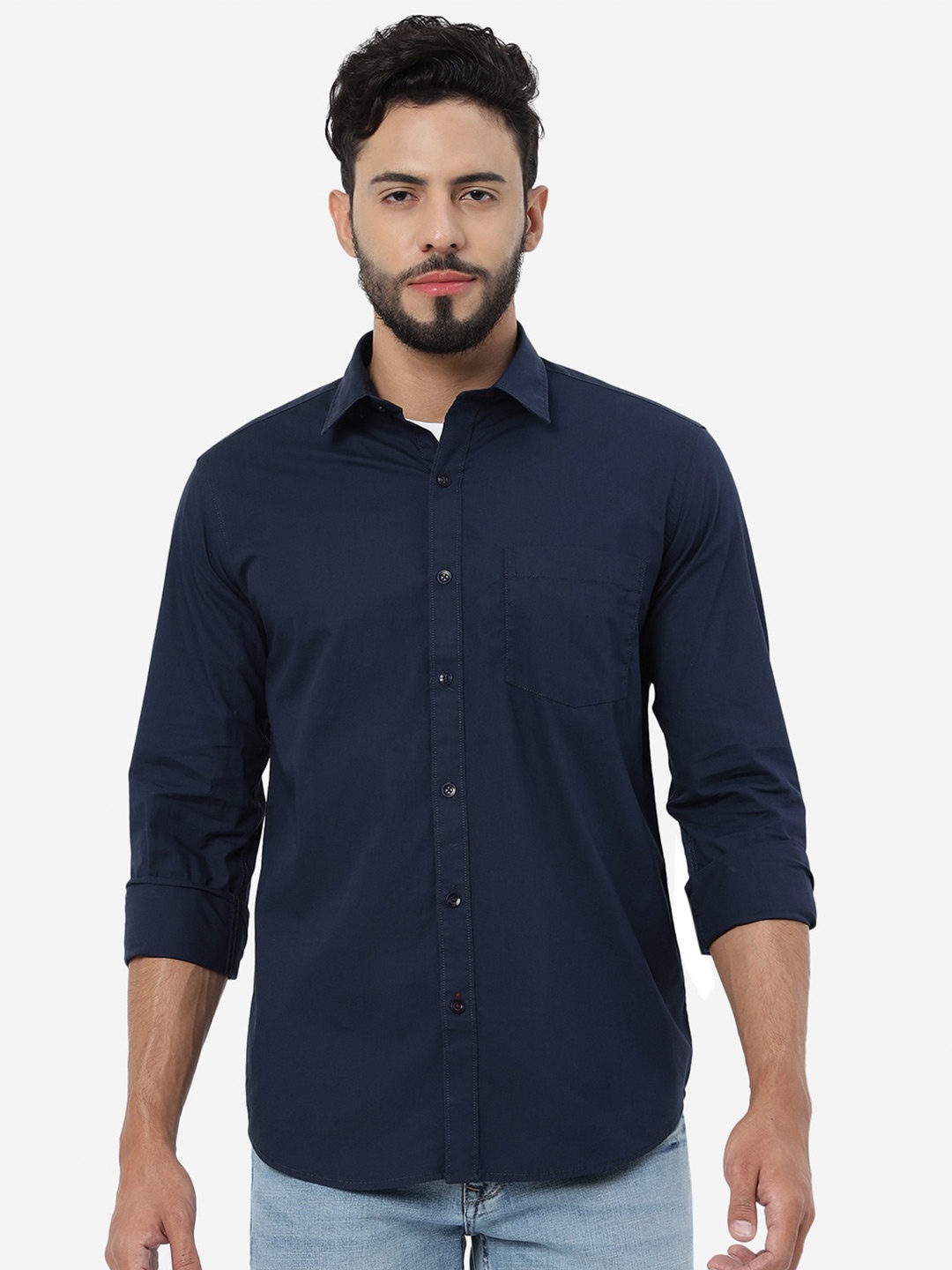 

Greenfibre Spread Collar Pure Cotton Casual Shirt, Blue
