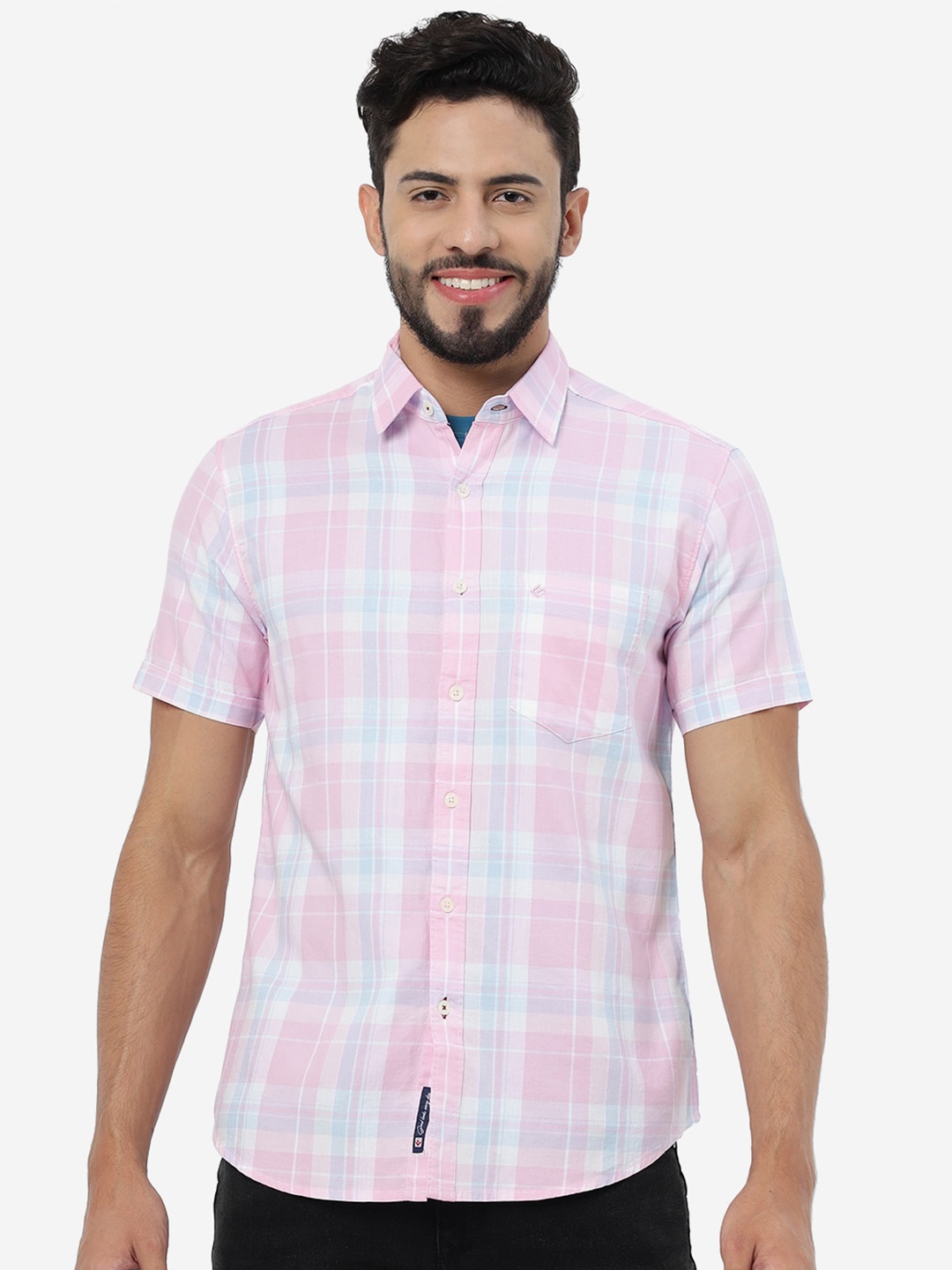 

Greenfibre Slim Fit Tartan Checks Pure Cotton Casual Shirt, Pink