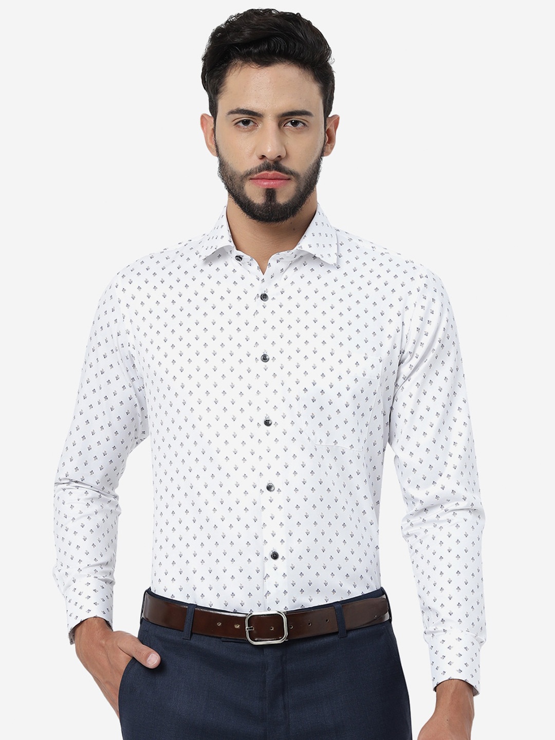 

Greenfibre Slim Fit Micro Ditsy Printed Formal Shirt, White