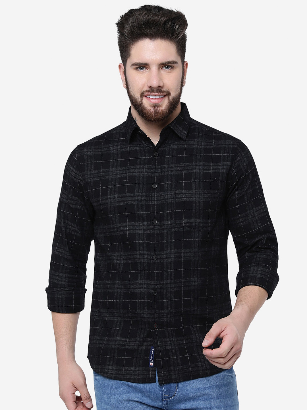 

Greenfibre Checked Spread Collar Slim Fit Cotton Casual Shirt, Blue