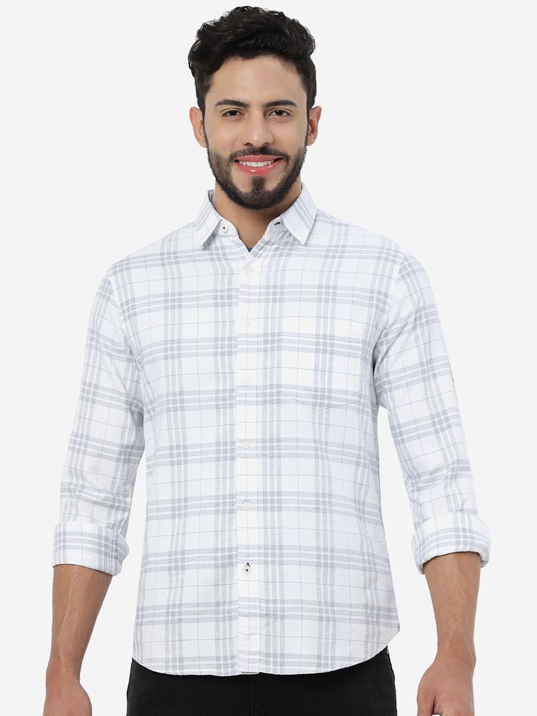 

Greenfibre Checked Slim Fit Cotton Casual Shirt, White