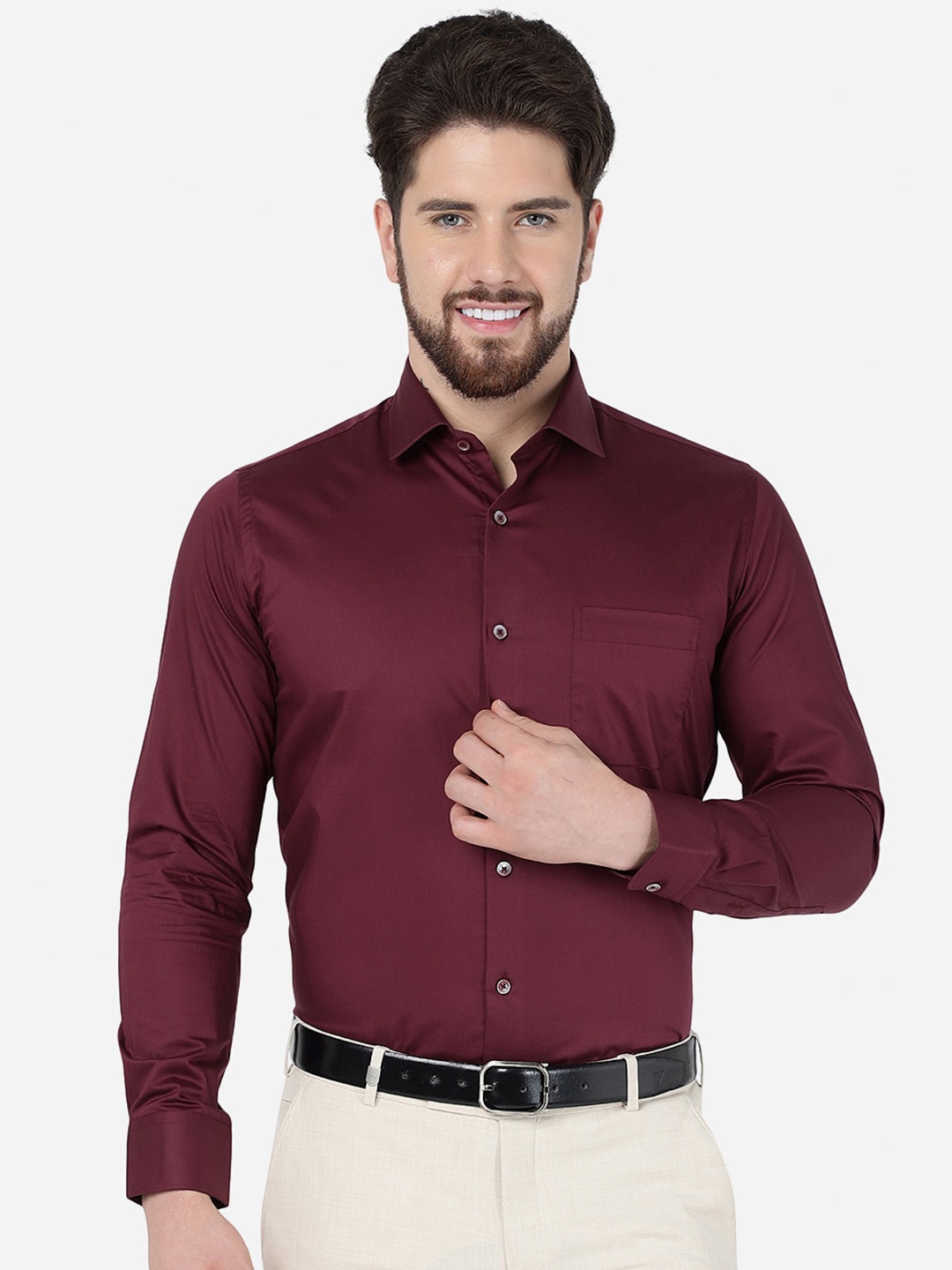 

JADE BLUE Slim Fit Cotton Formal Shirt, Maroon
