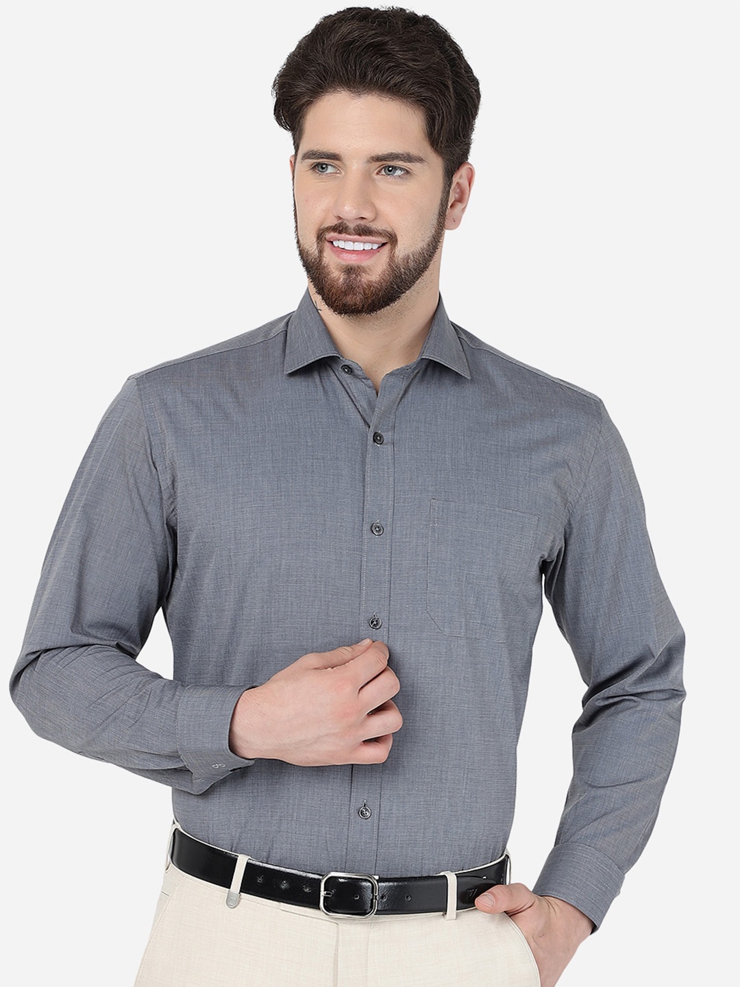 

JADE BLUE Men Cotton Opaque Formal Shirt, Grey