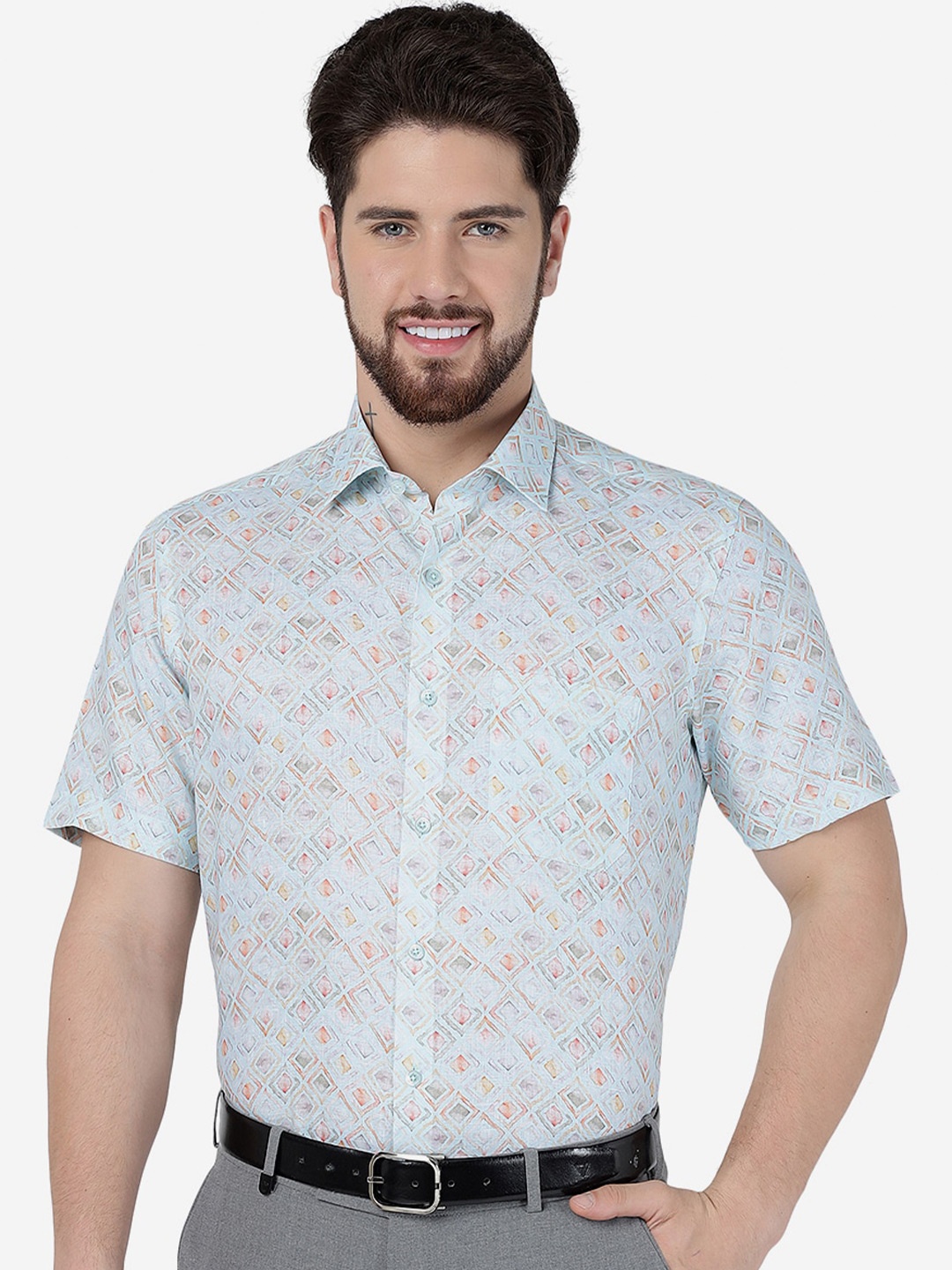 

JADE BLUE Men Floral Printed Linen Opaque Formal Shirt
