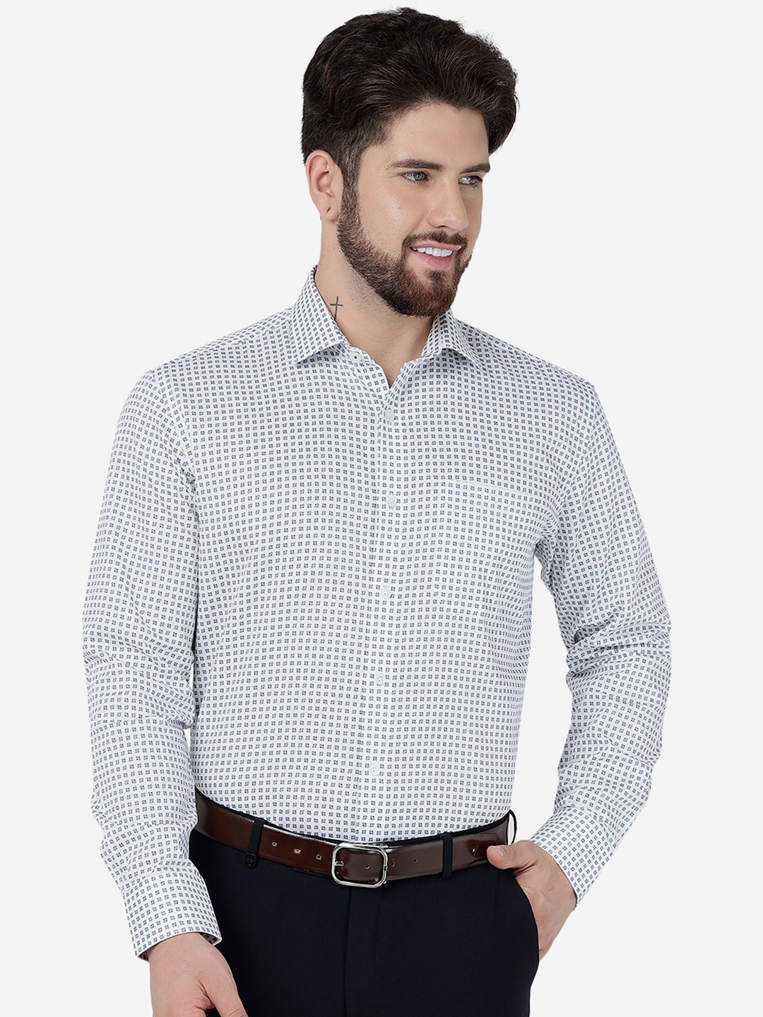 

JADE BLUE Men Checked Slim Fit Comfort Cotton Formal Shirt, White