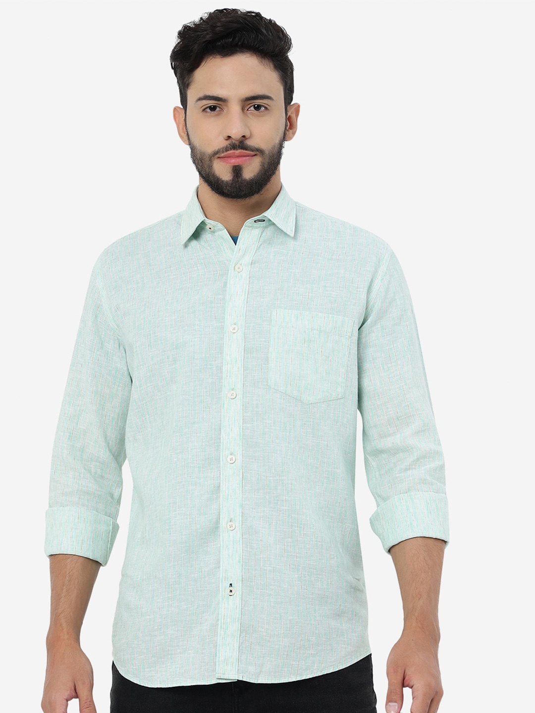 

JADE BLUE Men Striped Slim Fit Comfort Cotton Casual Shirt, Green