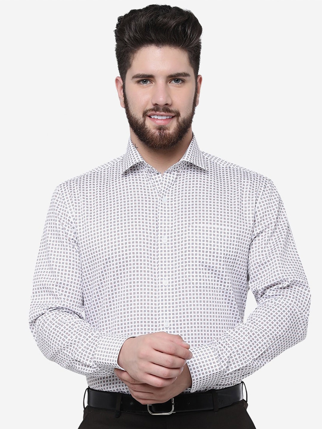 

JADE BLUE Men Printed Cotton Slim Fit Opaque Formal Shirt, Grey