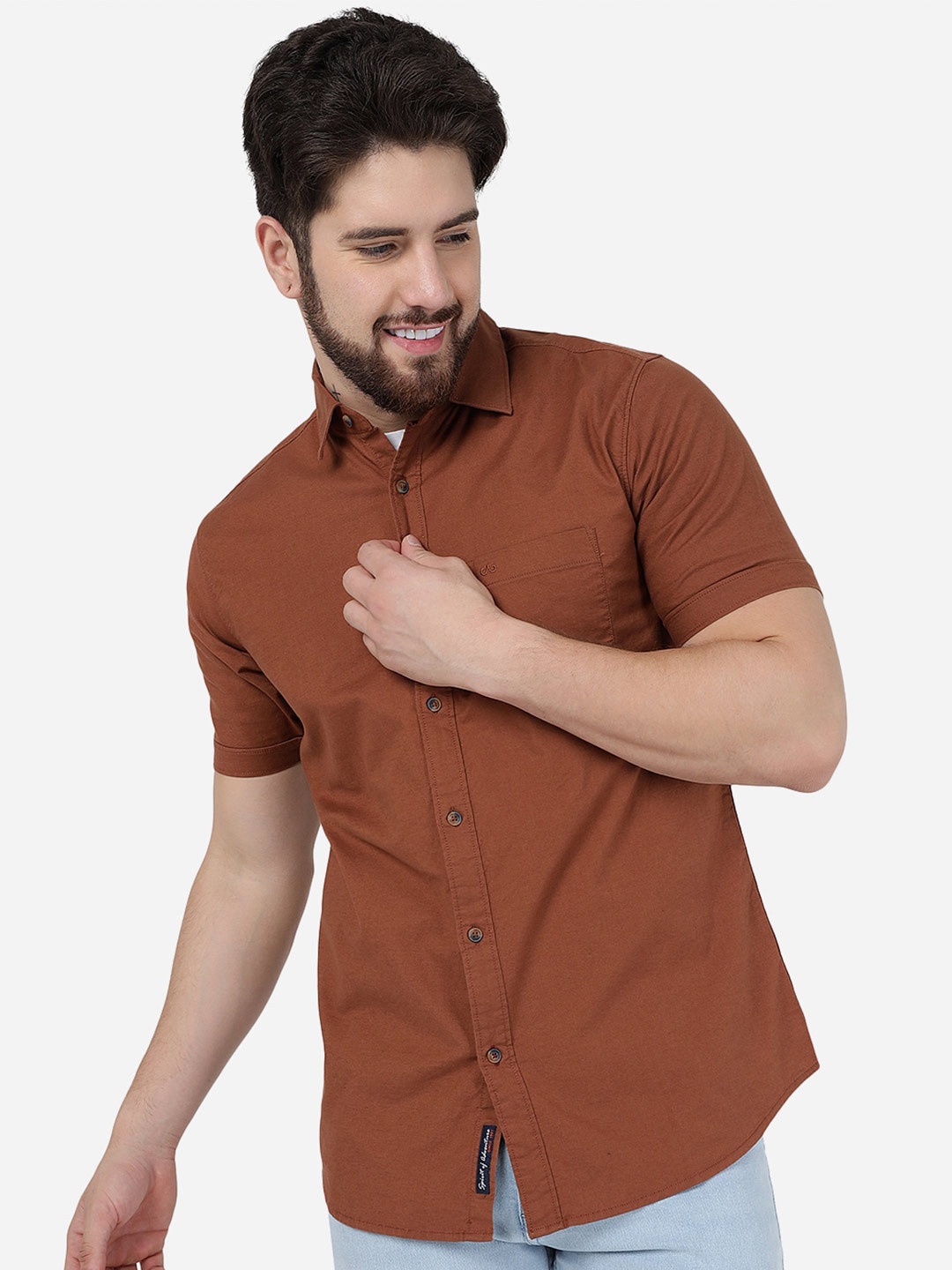 

JADE BLUE Slim Fit Opaque Cotton Casual Shirt, Brown