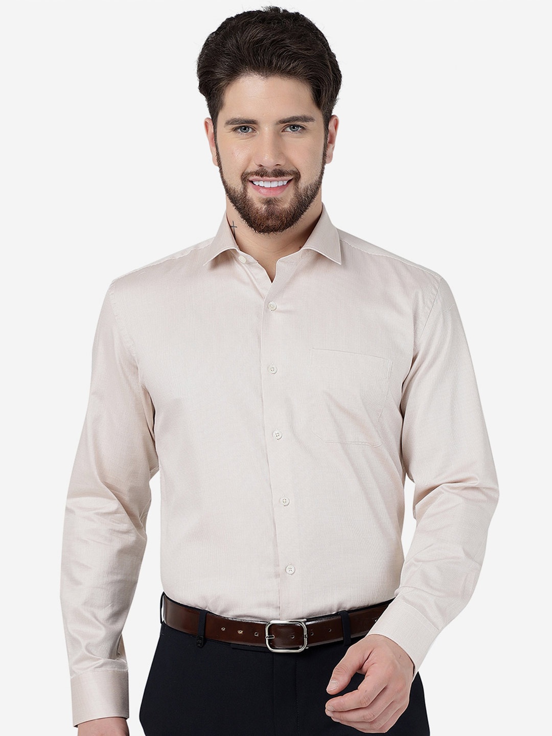 

JADE BLUE Men Cotton Opaque Formal Shirt, Beige