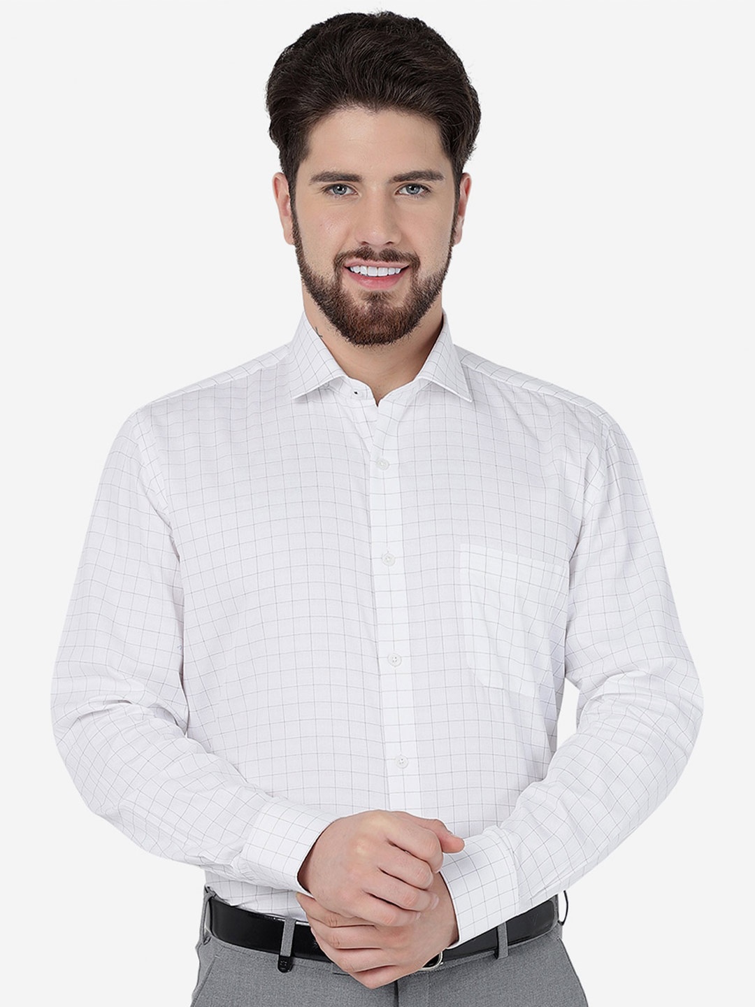 

JADE BLUE Men Checked Cotton Opaque Formal Shirt, White