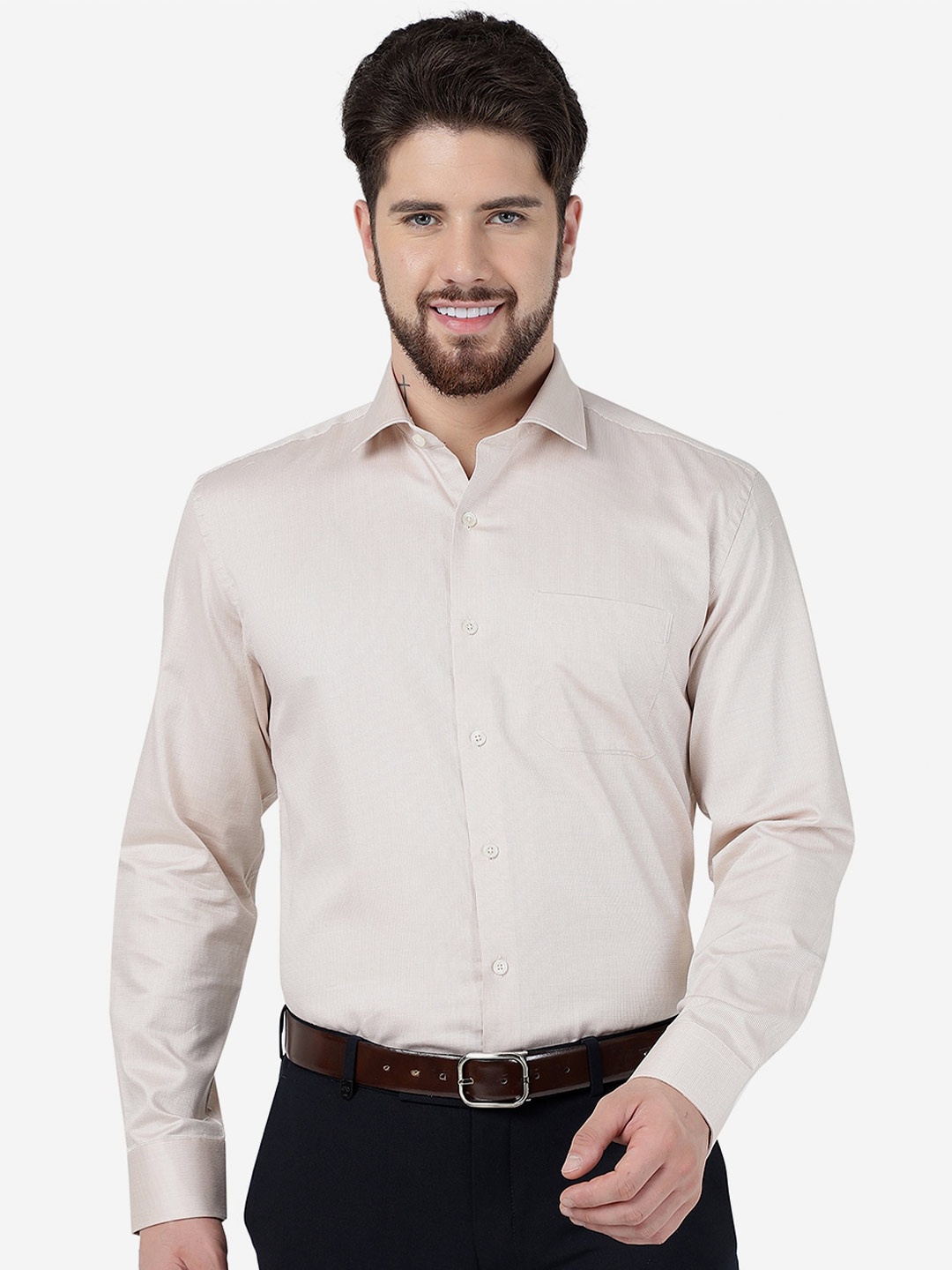 

JADE BLUE Men Cotton Opaque Formal Shirt, Beige